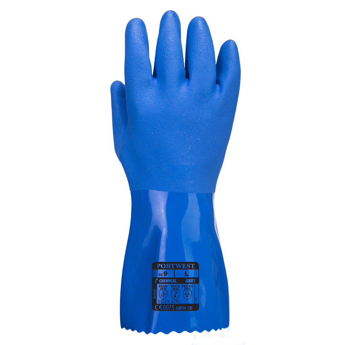 Chemiebestendige blauwe PVC handschoen