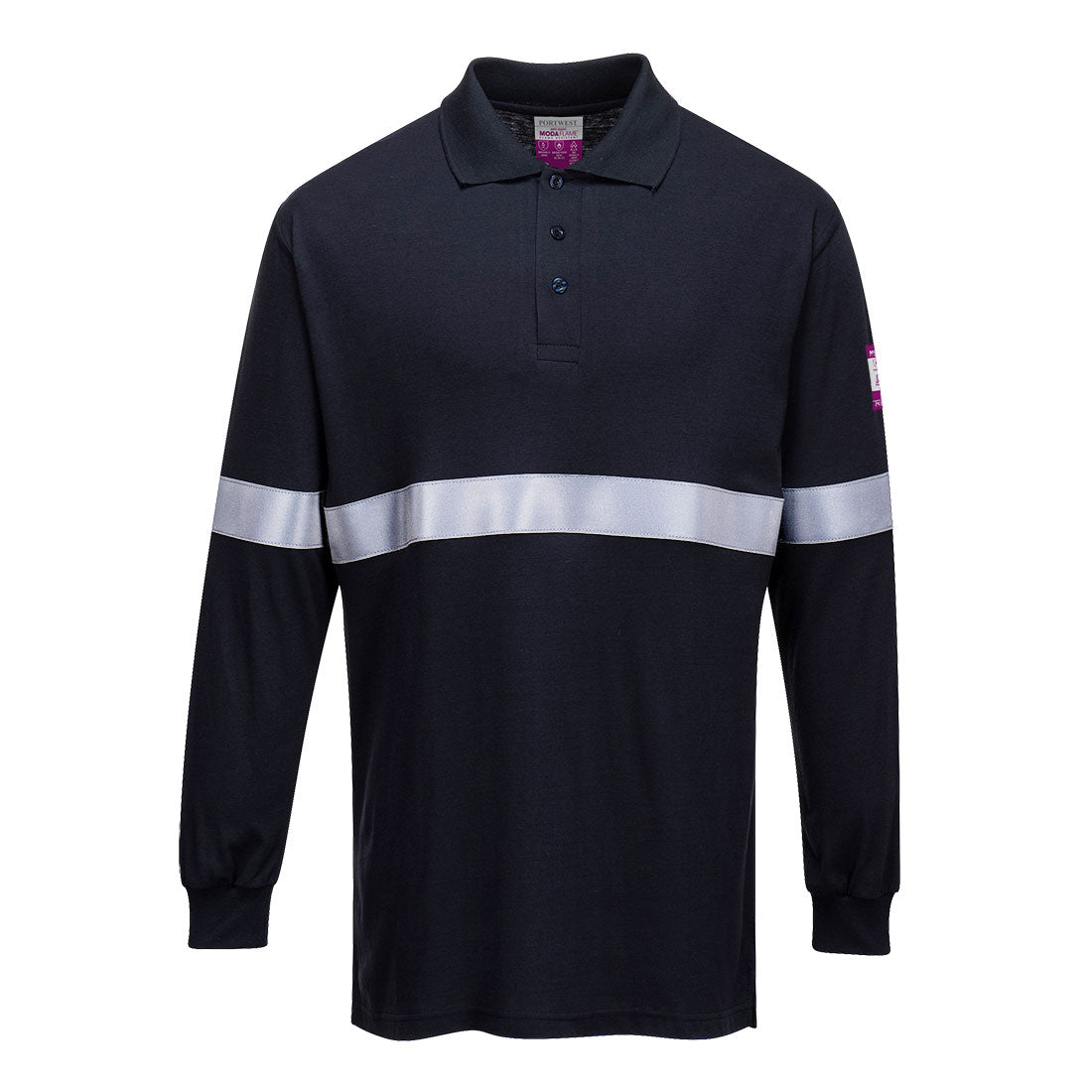 Vlamvertragende Modaflame Antistatische LSL polo met reflecterende striping