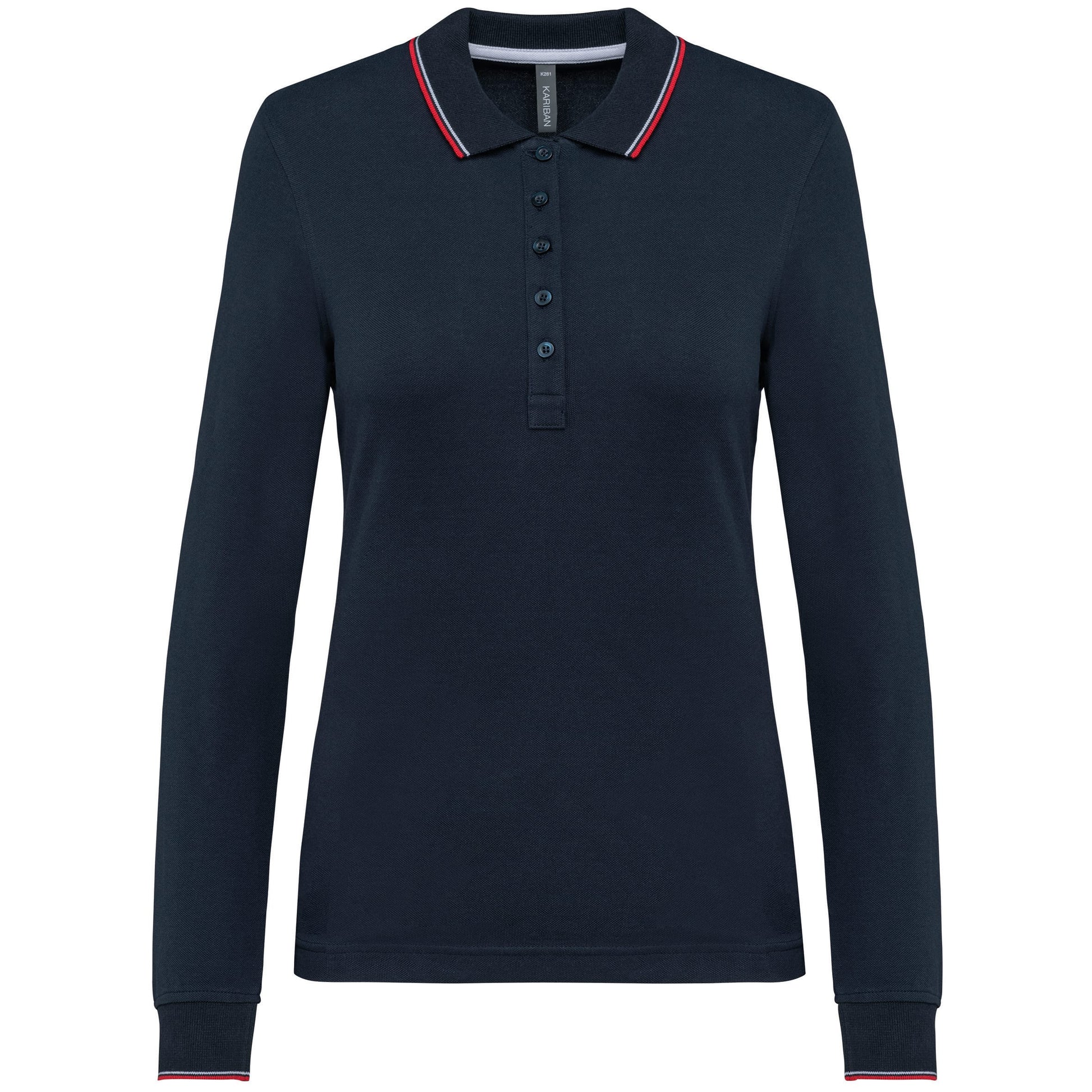 Dames polo van piquétricot met lange mouwen