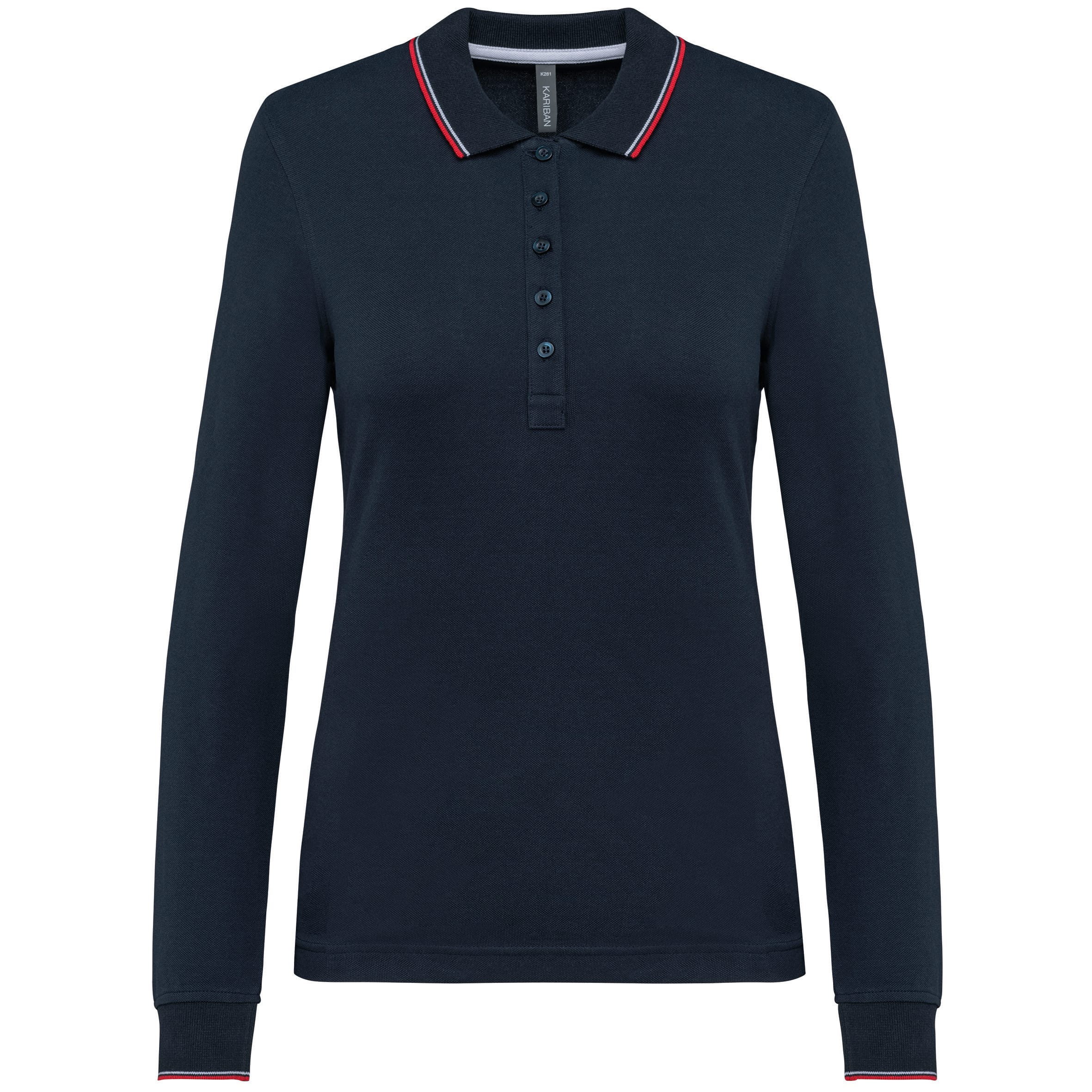 Dames polo van piquétricot met lange mouwen