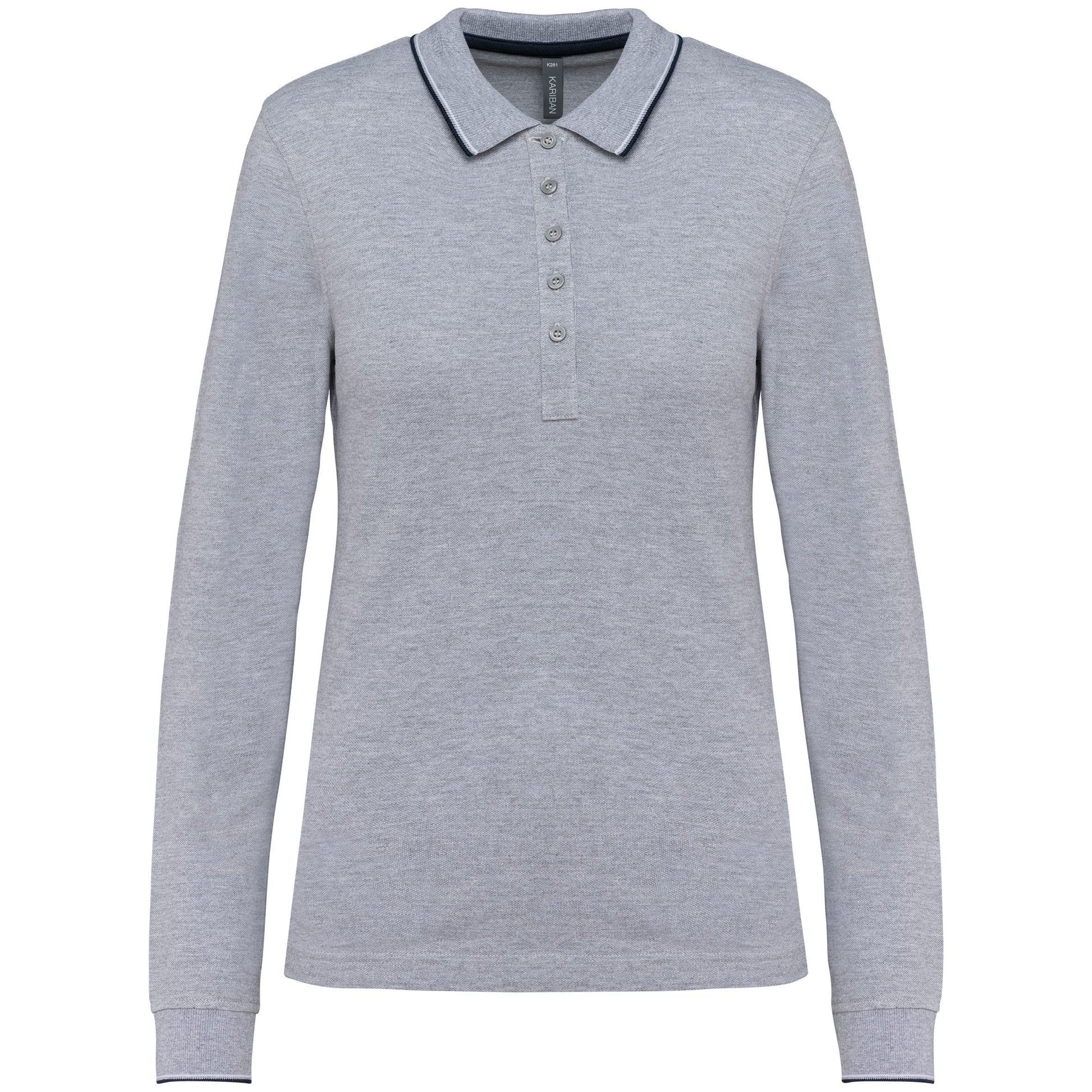 Dames polo van piquétricot met lange mouwen