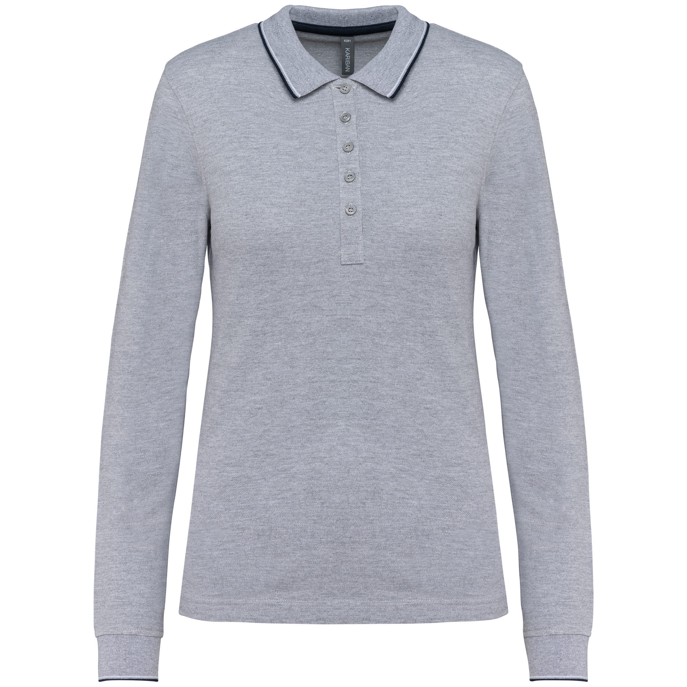 Dames polo van piquétricot met lange mouwen