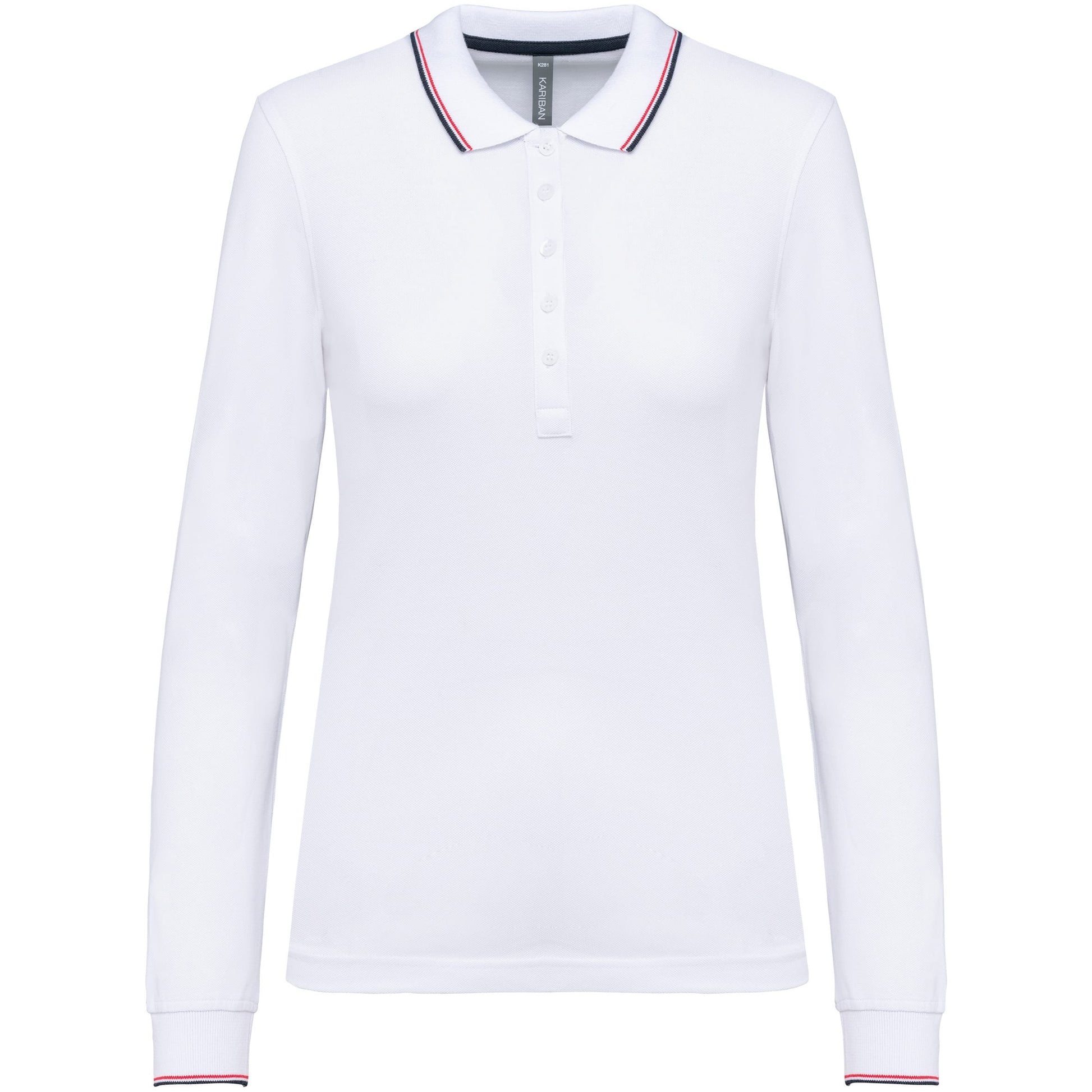 Dames polo van piquétricot met lange mouwen
