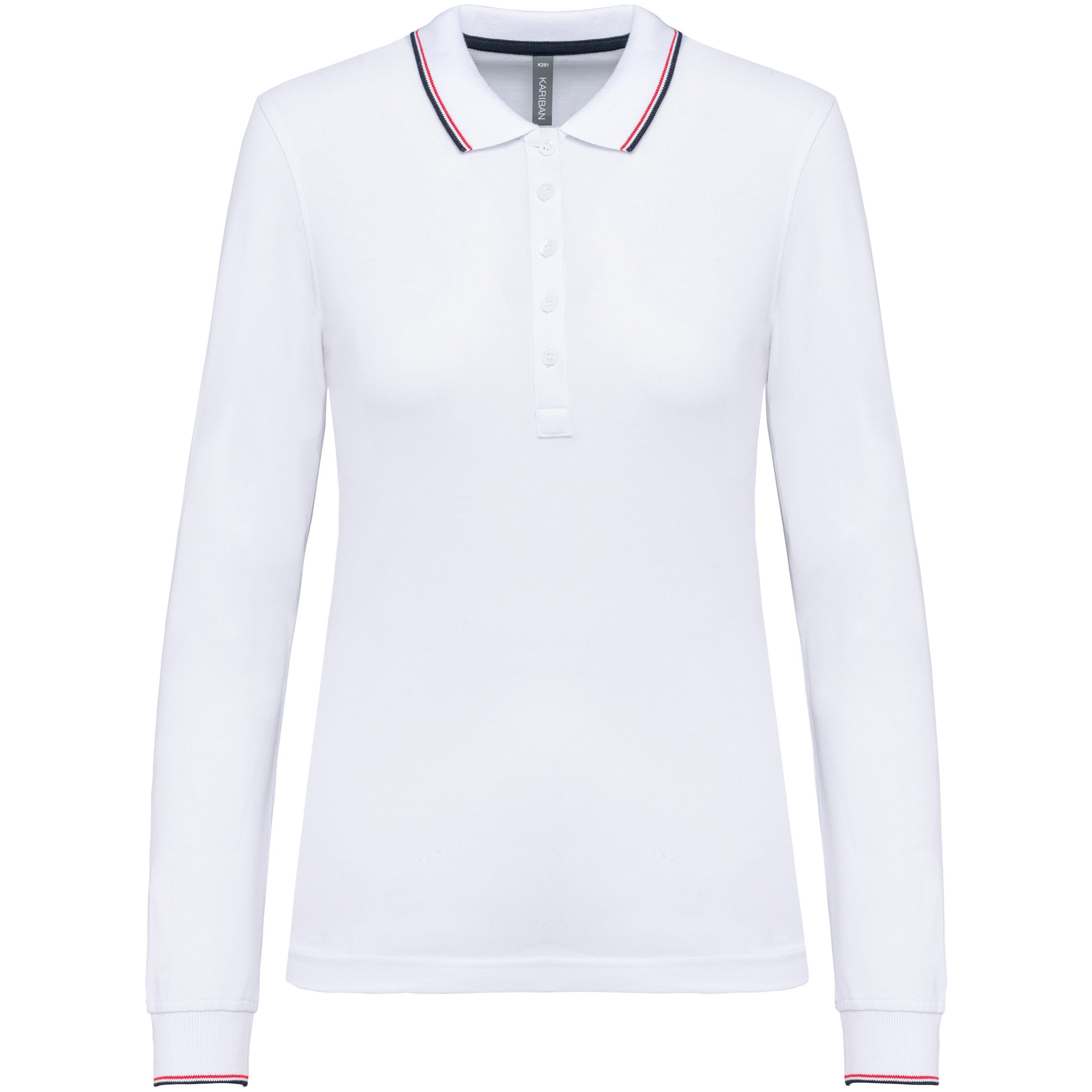 Dames polo van piquétricot met lange mouwen