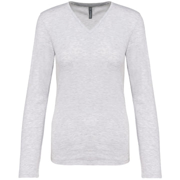 Dames t-shirt V-hals lange mouwen