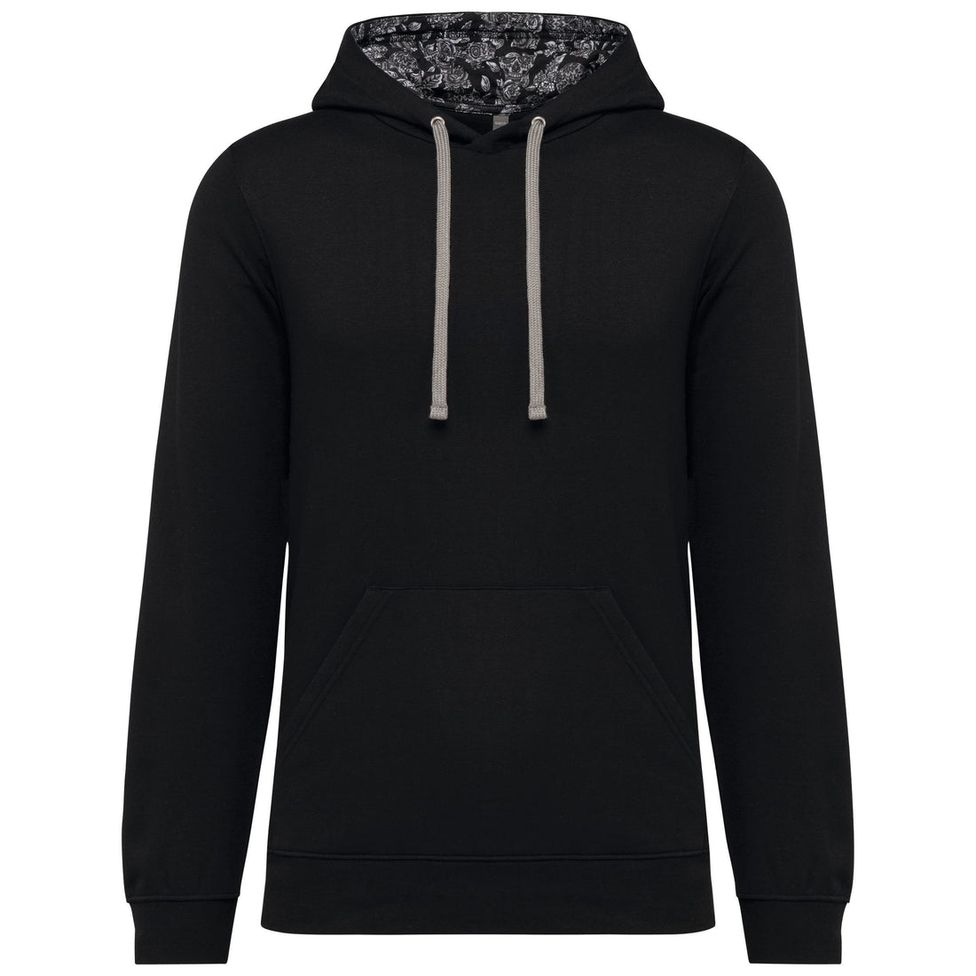 Unisex sweater met capuchon met contrasterend motief