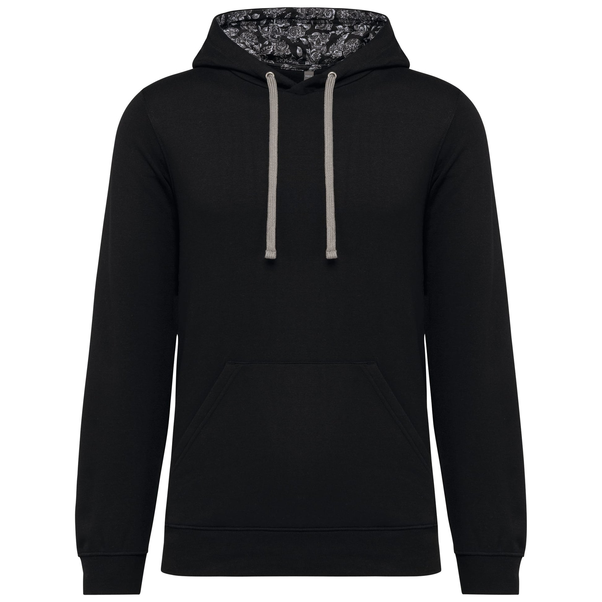 Unisex sweater met capuchon met contrasterend motief