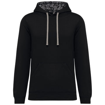 Unisex sweater met capuchon met contrasterend motief