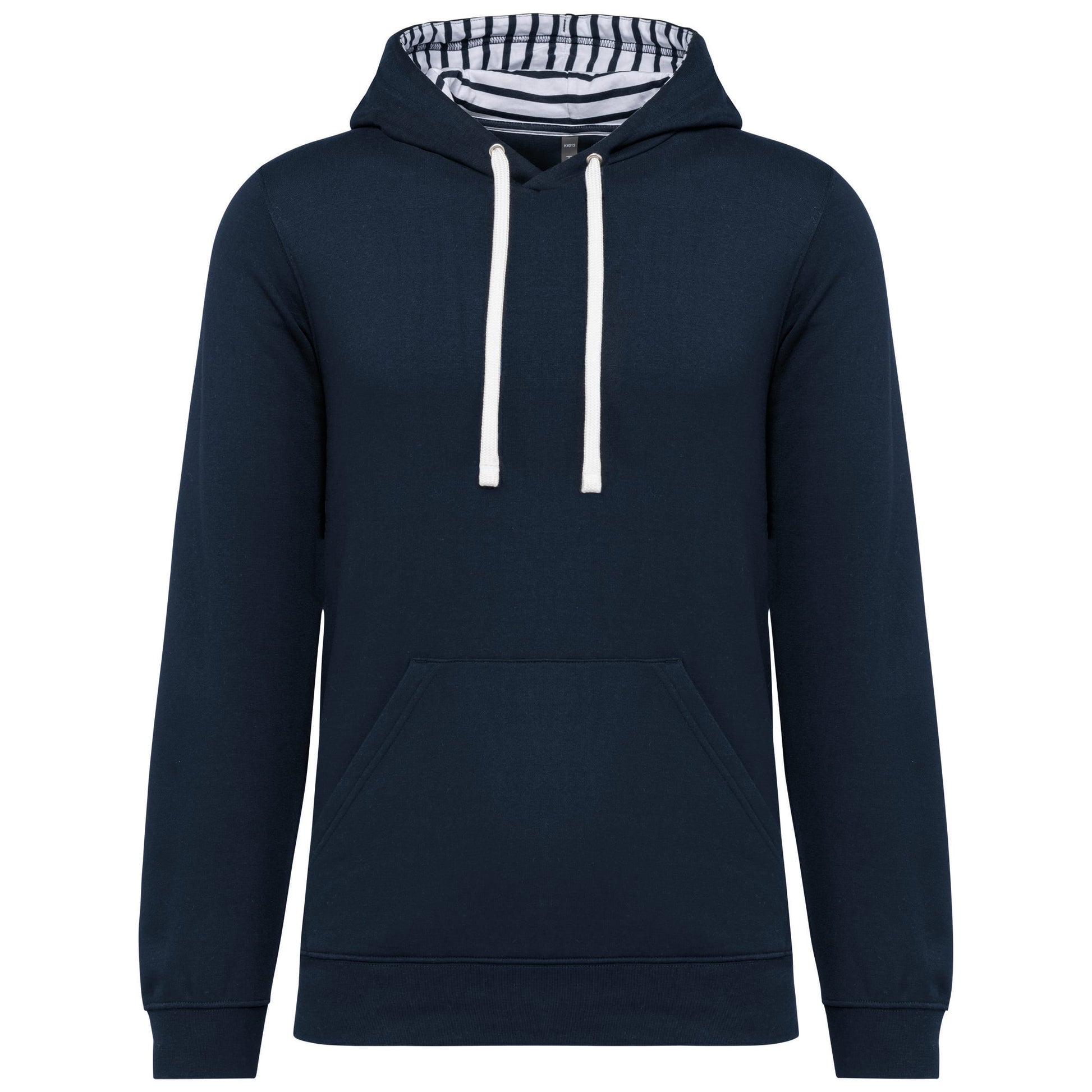 Unisex sweater met capuchon met contrasterend motief
