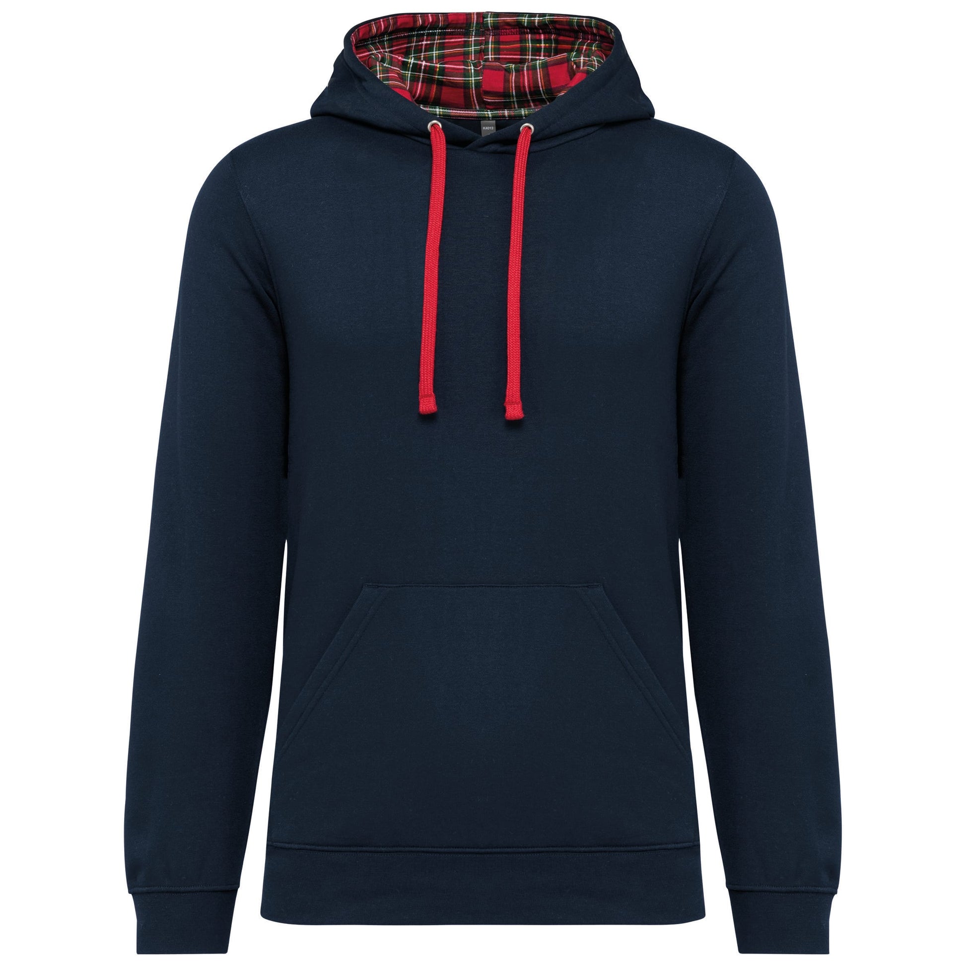 Unisex sweater met capuchon met contrasterend motief