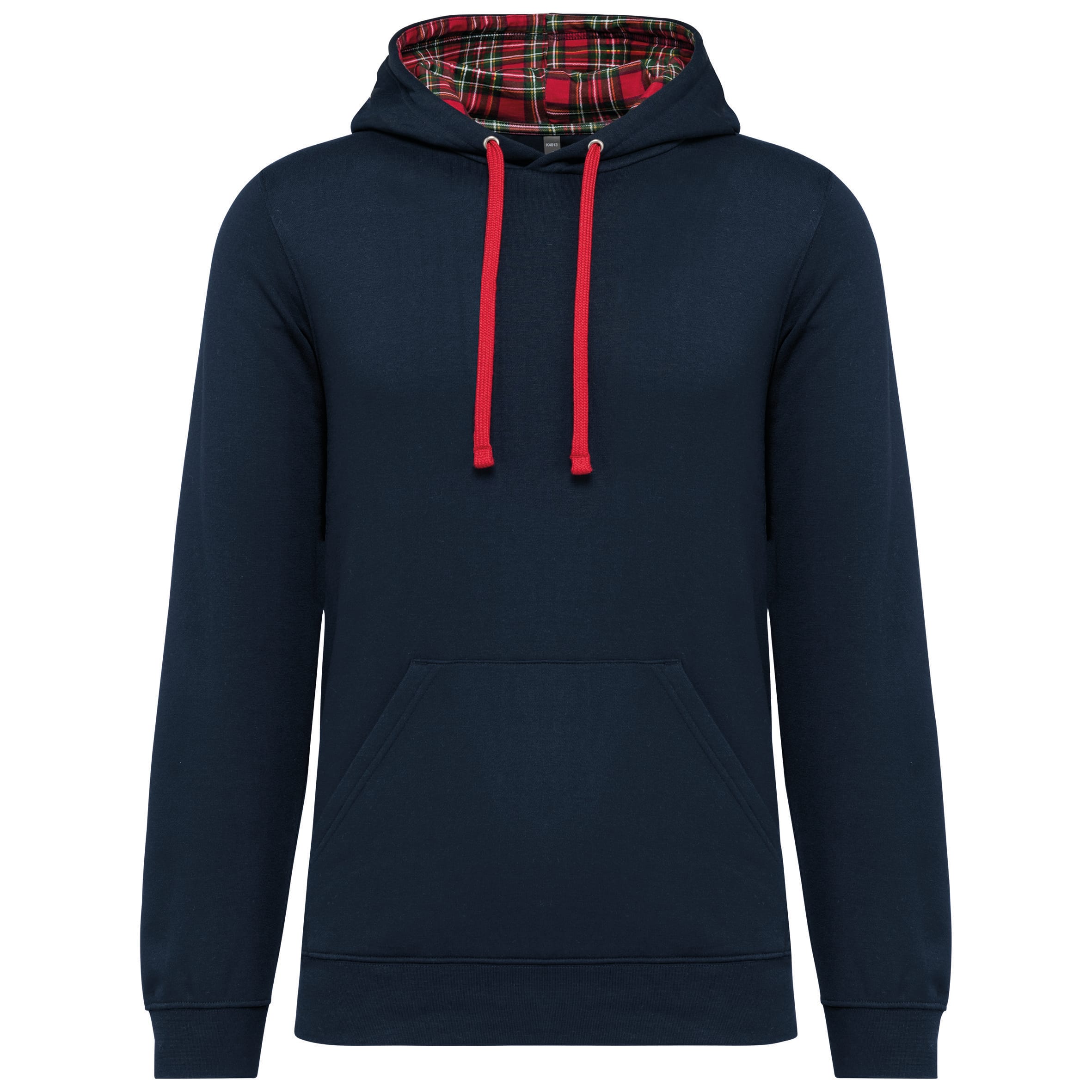Unisex sweater met capuchon met contrasterend motief
