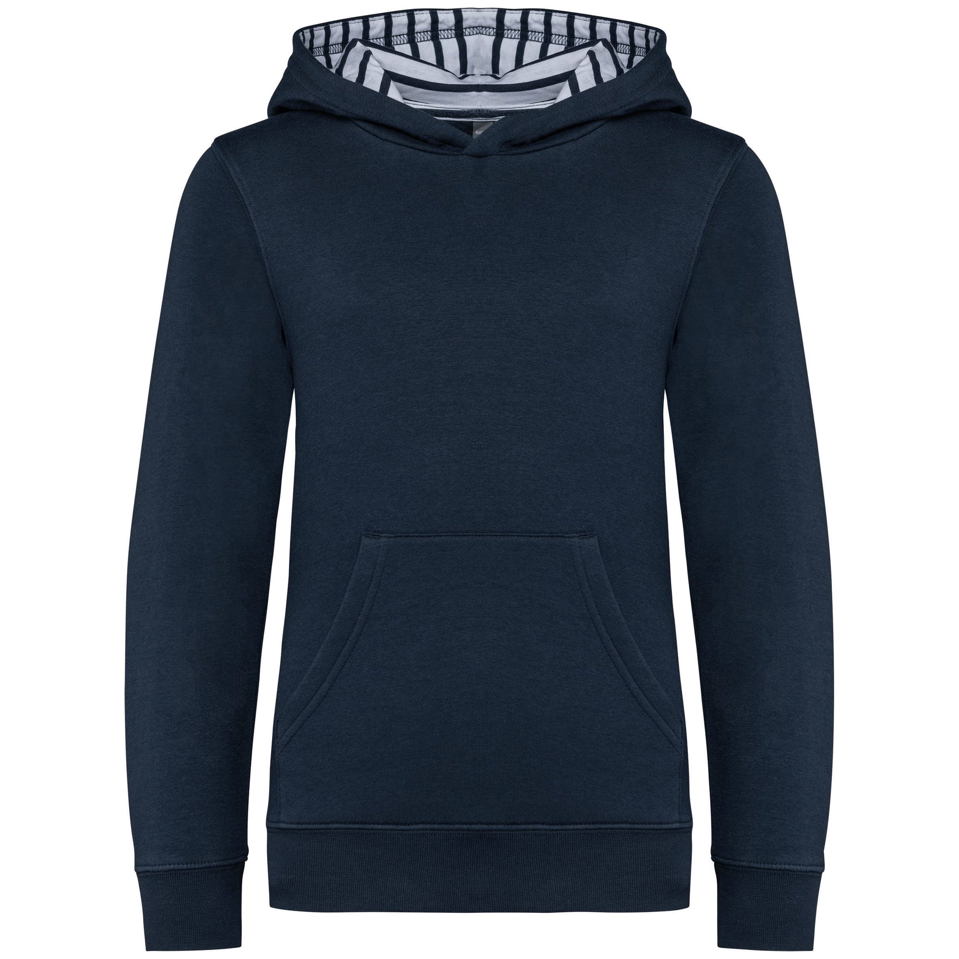 Unisex kindersweater met contrasterende capuchon met motief