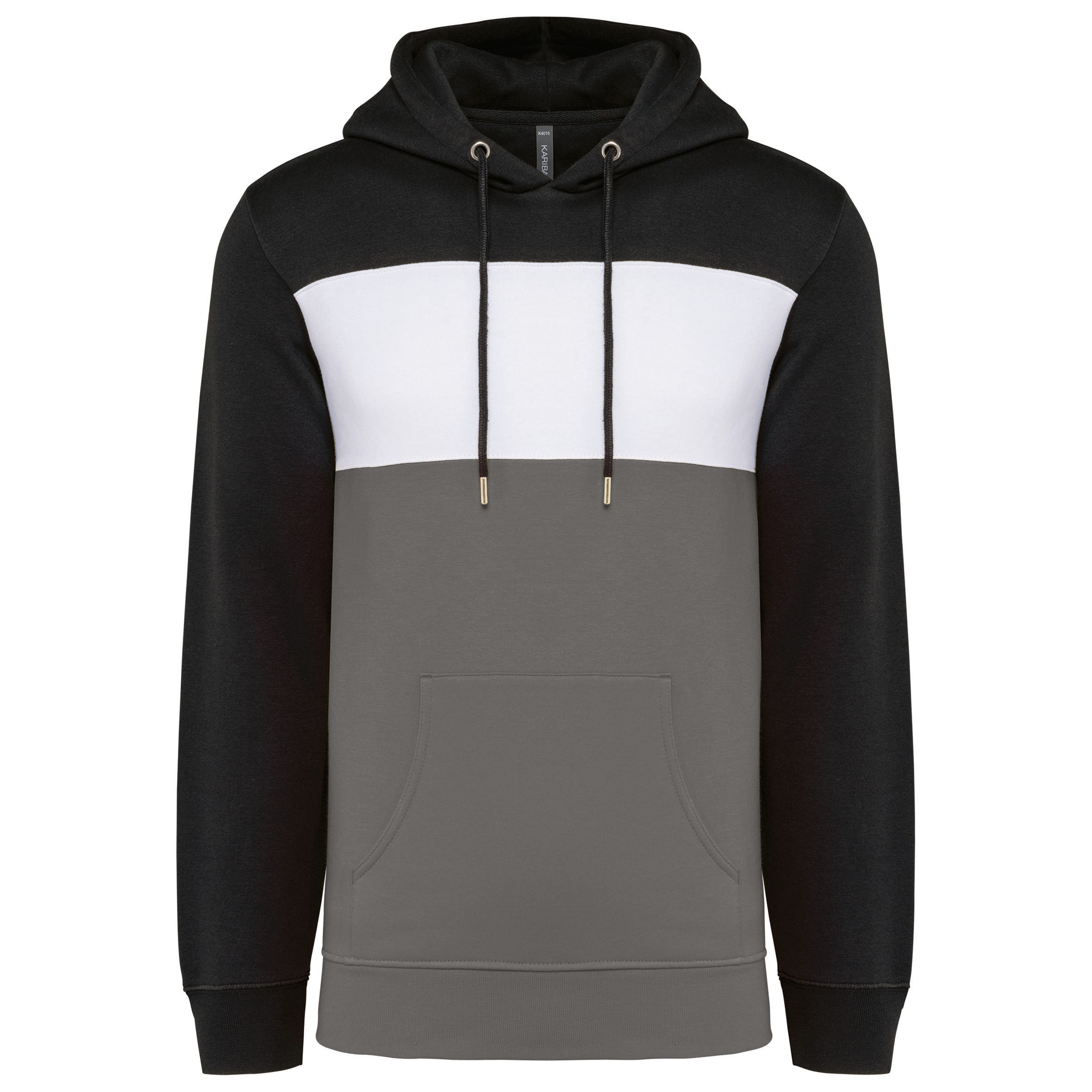 Driekleurige unisex sweater met capuchon
