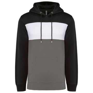 Driekleurige unisex sweater met capuchon