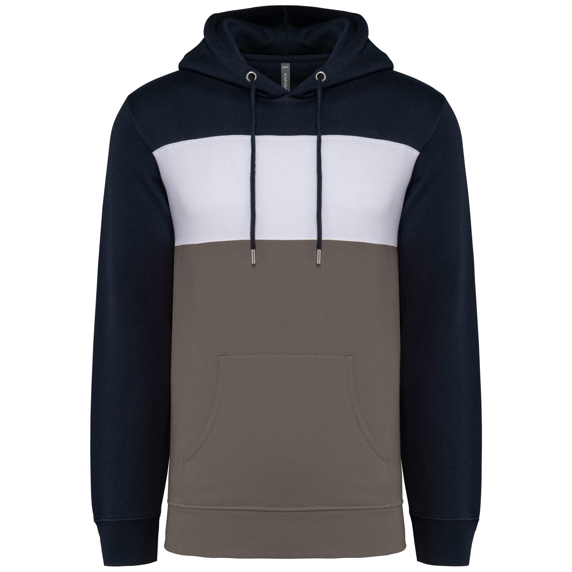 Driekleurige unisex sweater met capuchon