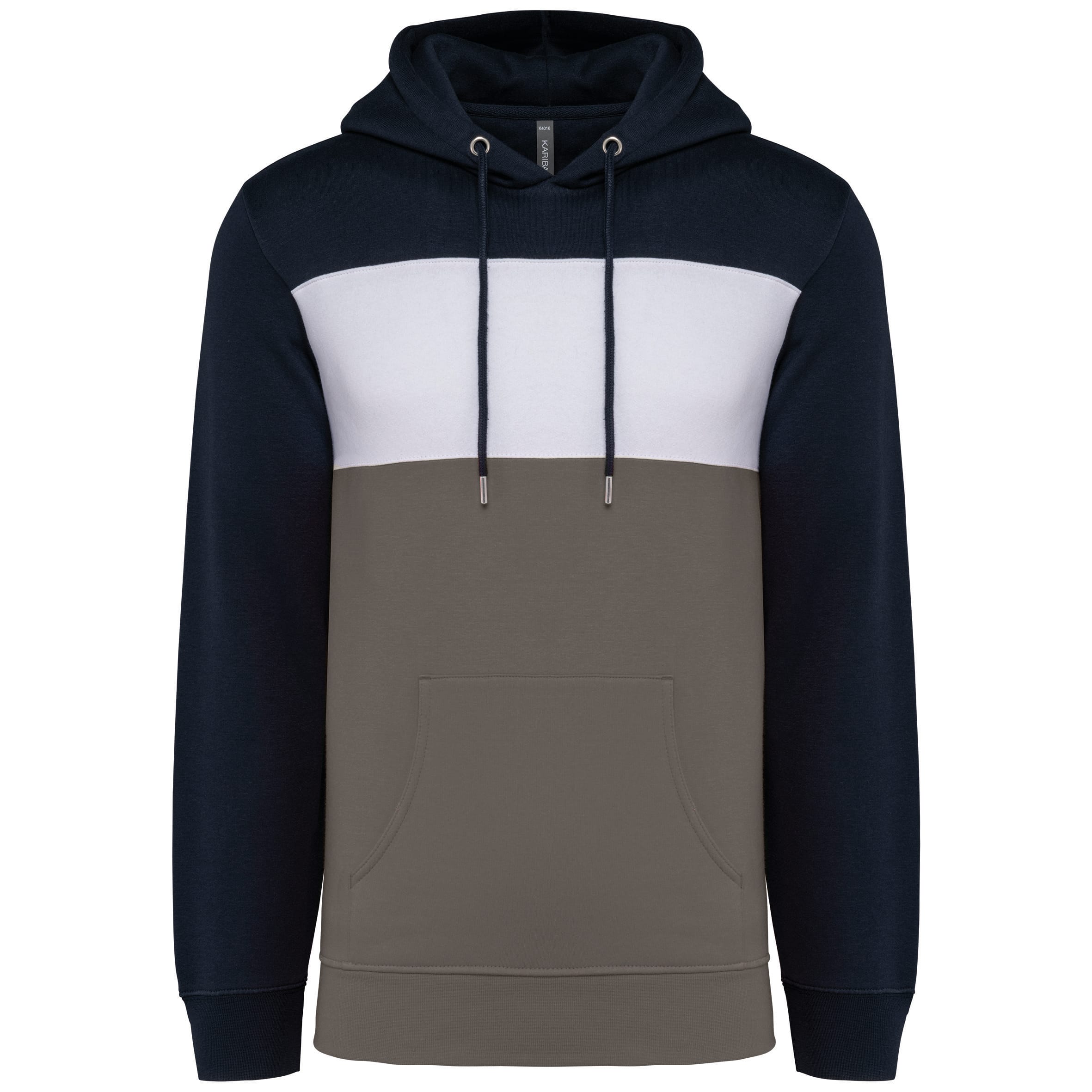 Driekleurige unisex sweater met capuchon