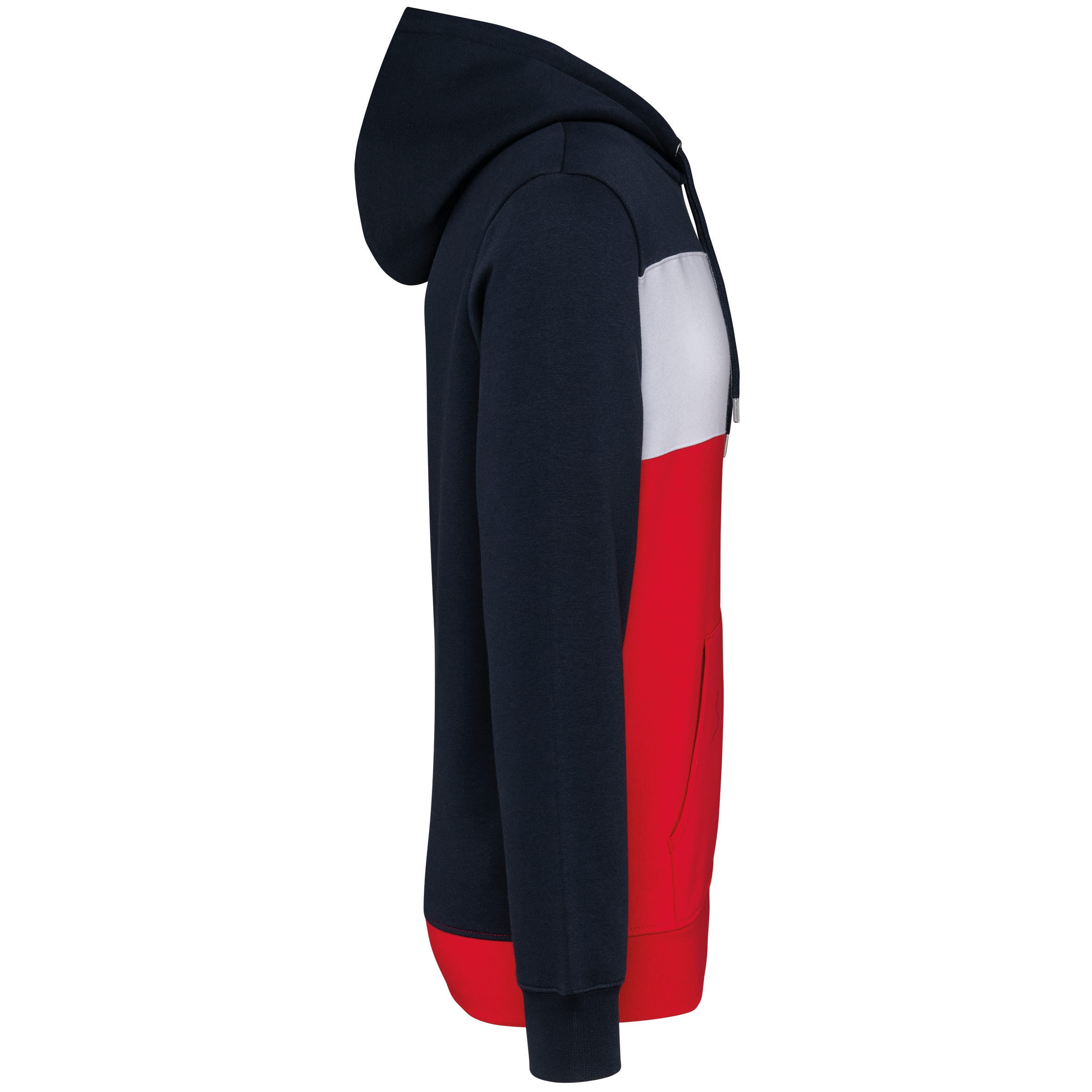 Driekleurige unisex sweater met capuchon