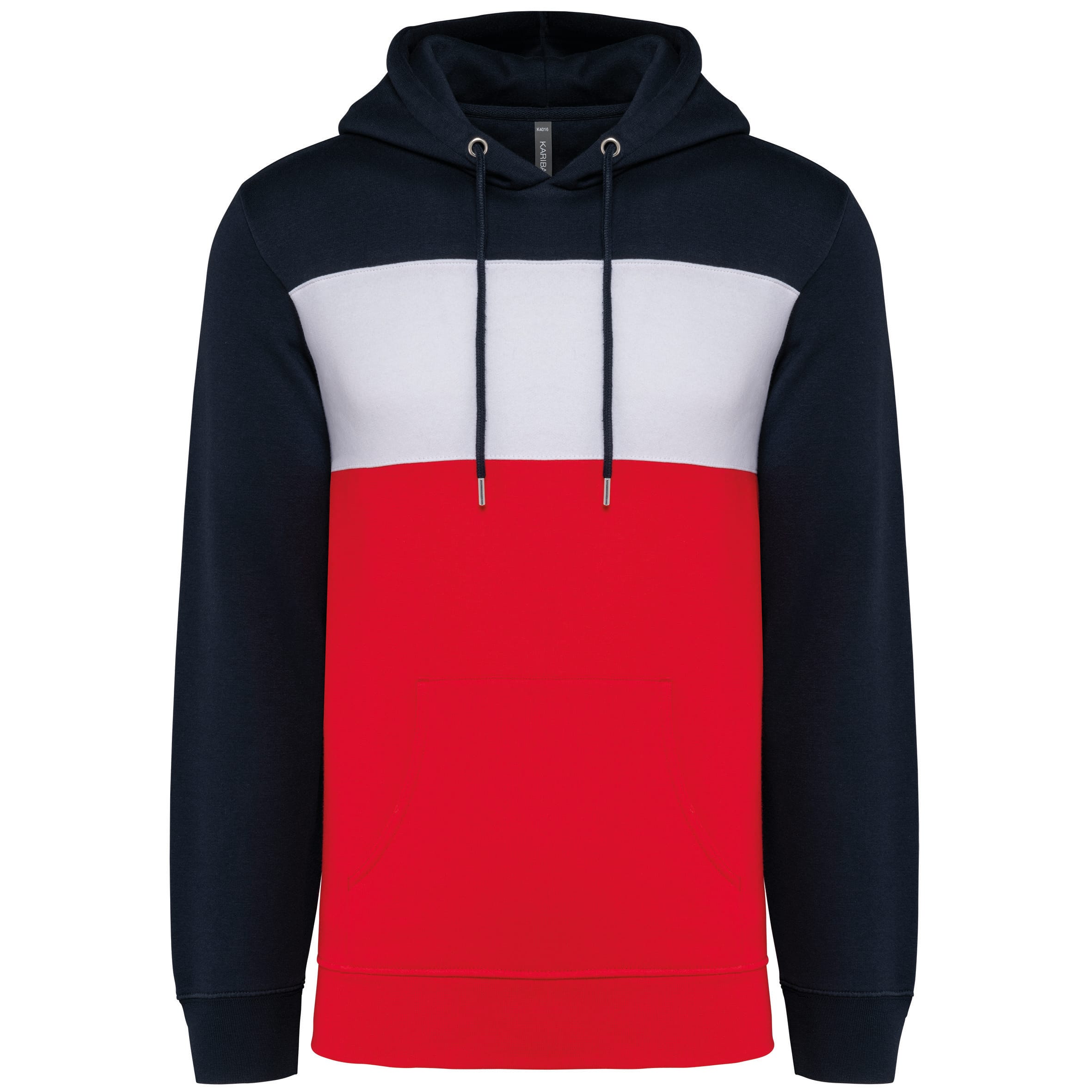 Driekleurige unisex sweater met capuchon