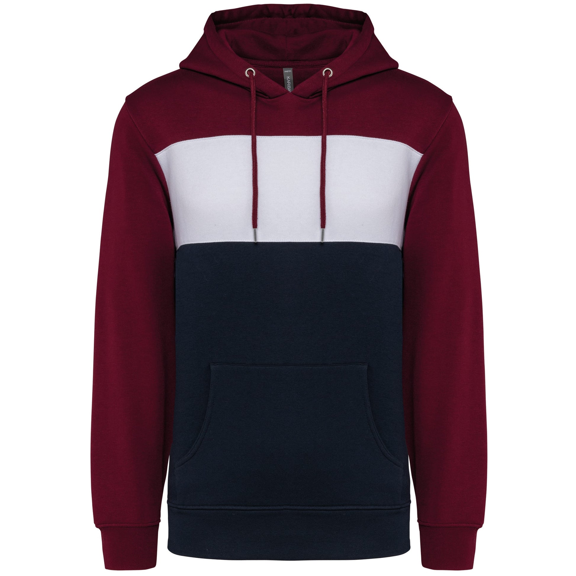 Driekleurige unisex sweater met capuchon
