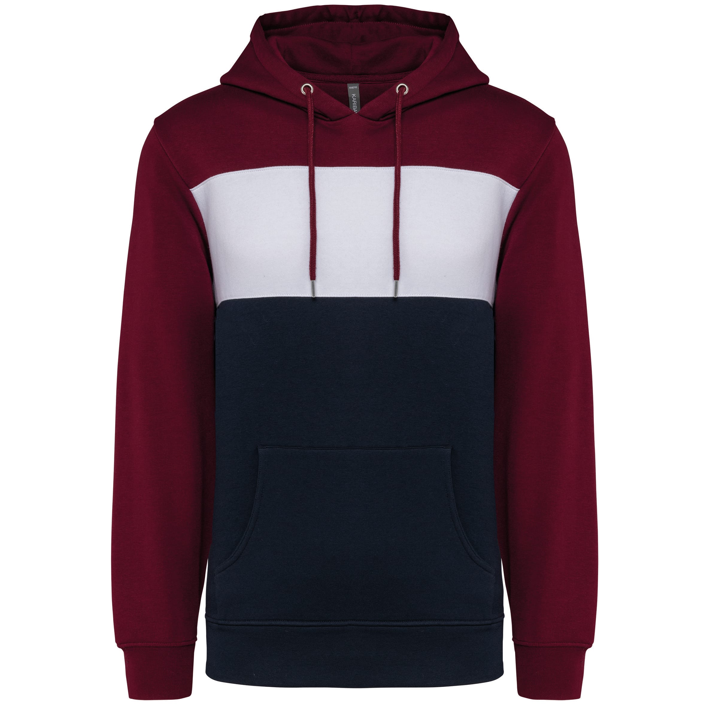 Driekleurige unisex sweater met capuchon