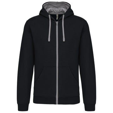 Herensweater met rits en capuchon in contrasterende kleur