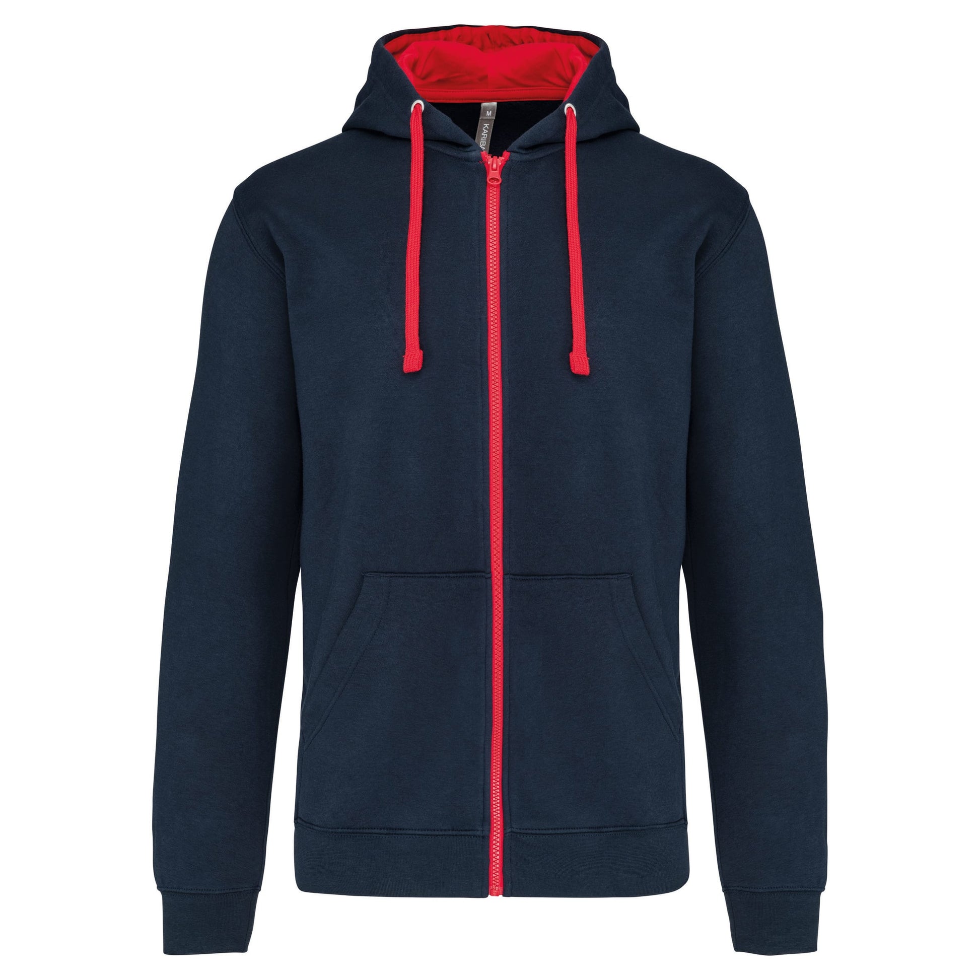 Herensweater met rits en capuchon in contrasterende kleur