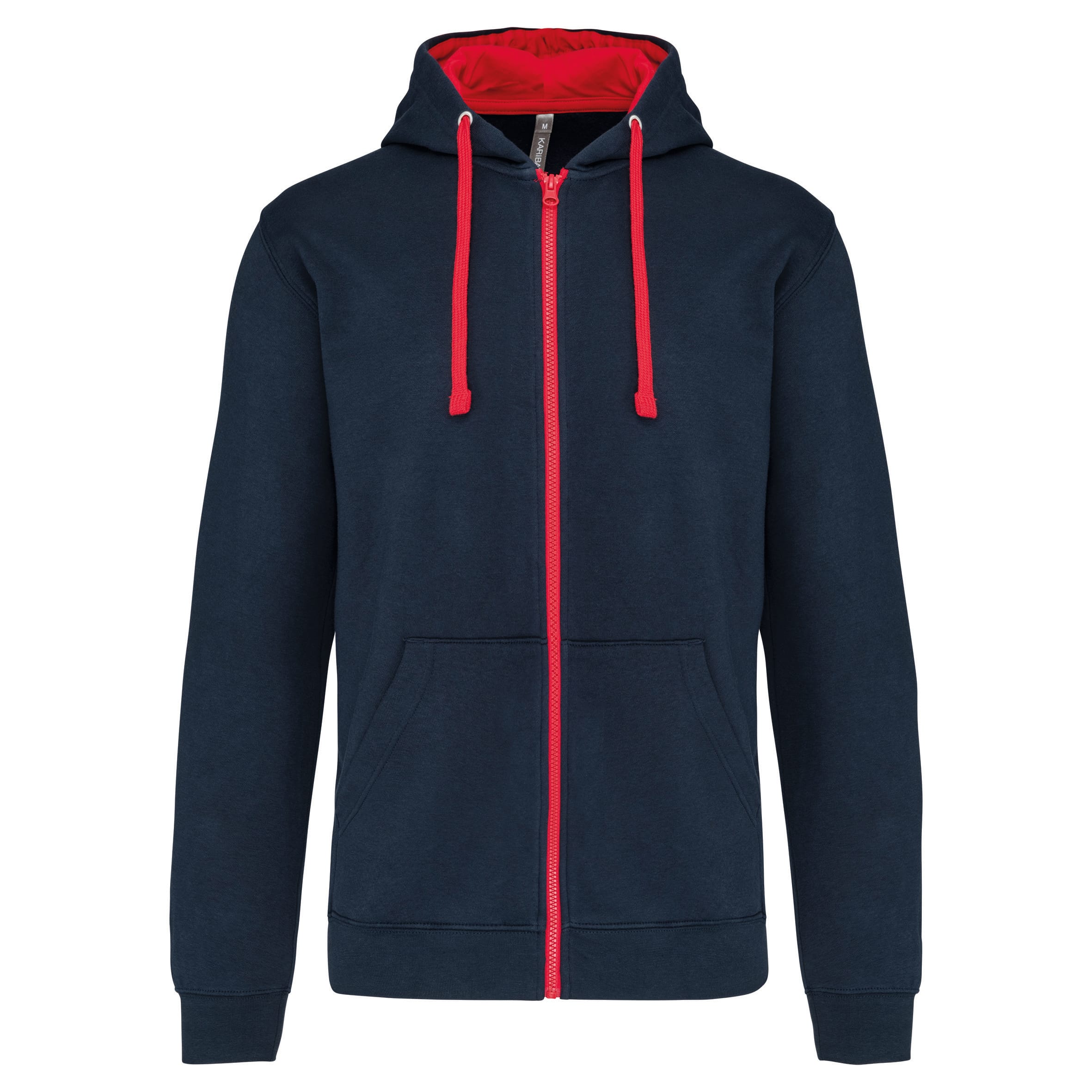 Herensweater met rits en capuchon in contrasterende kleur