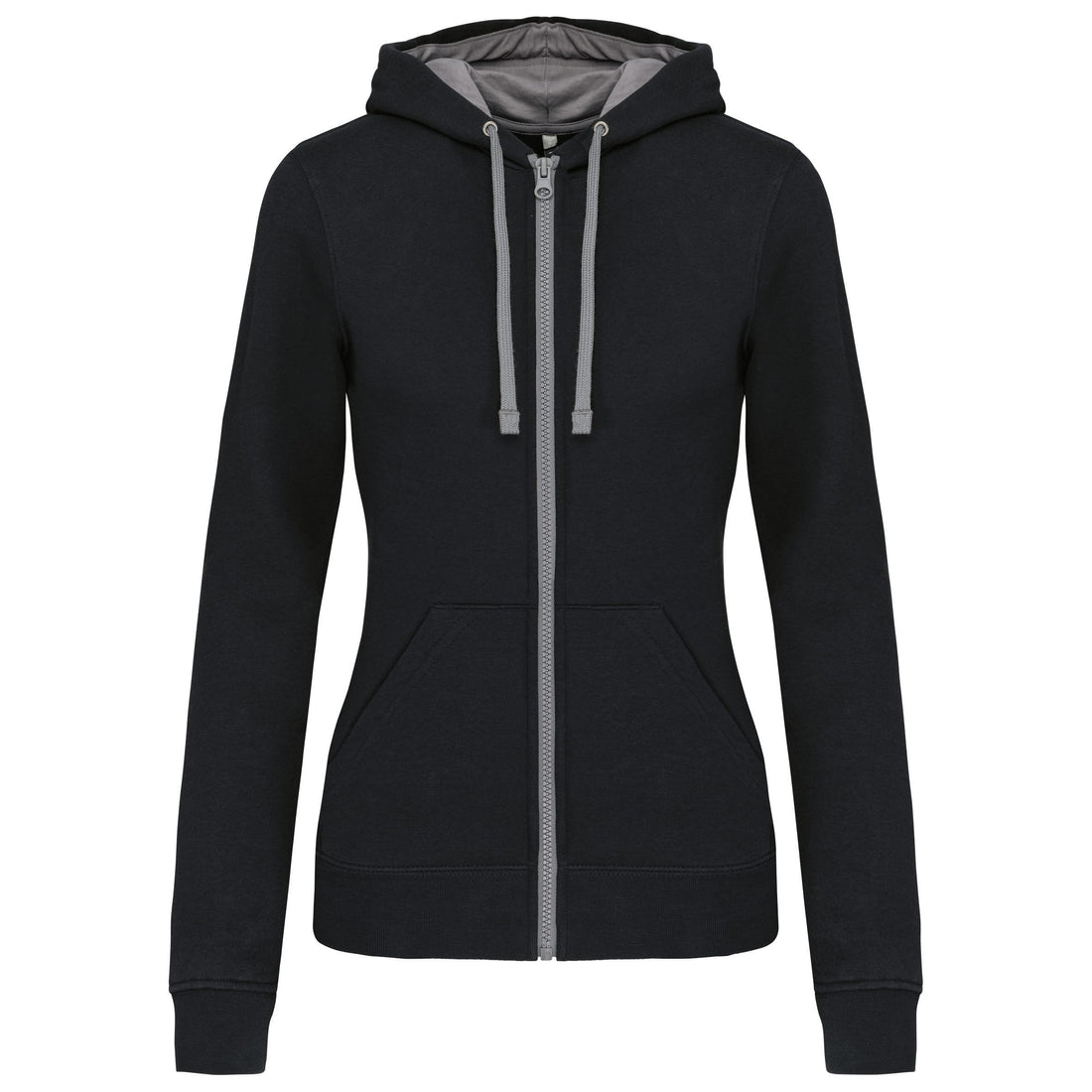 Damessweater met rits en capuchon in contrasterende kleur