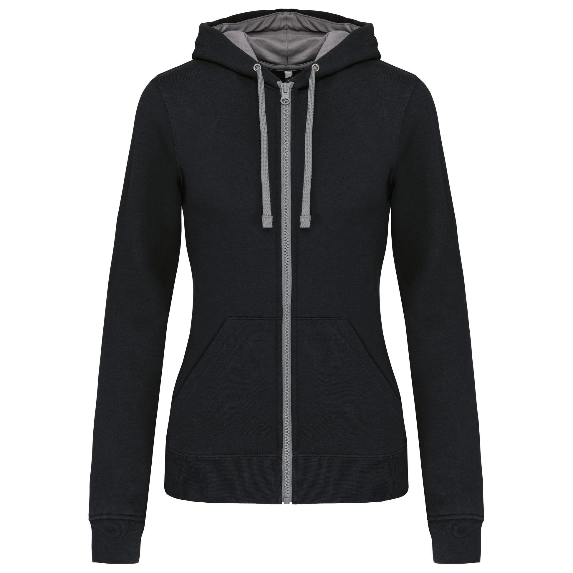 Damessweater met rits en capuchon in contrasterende kleur