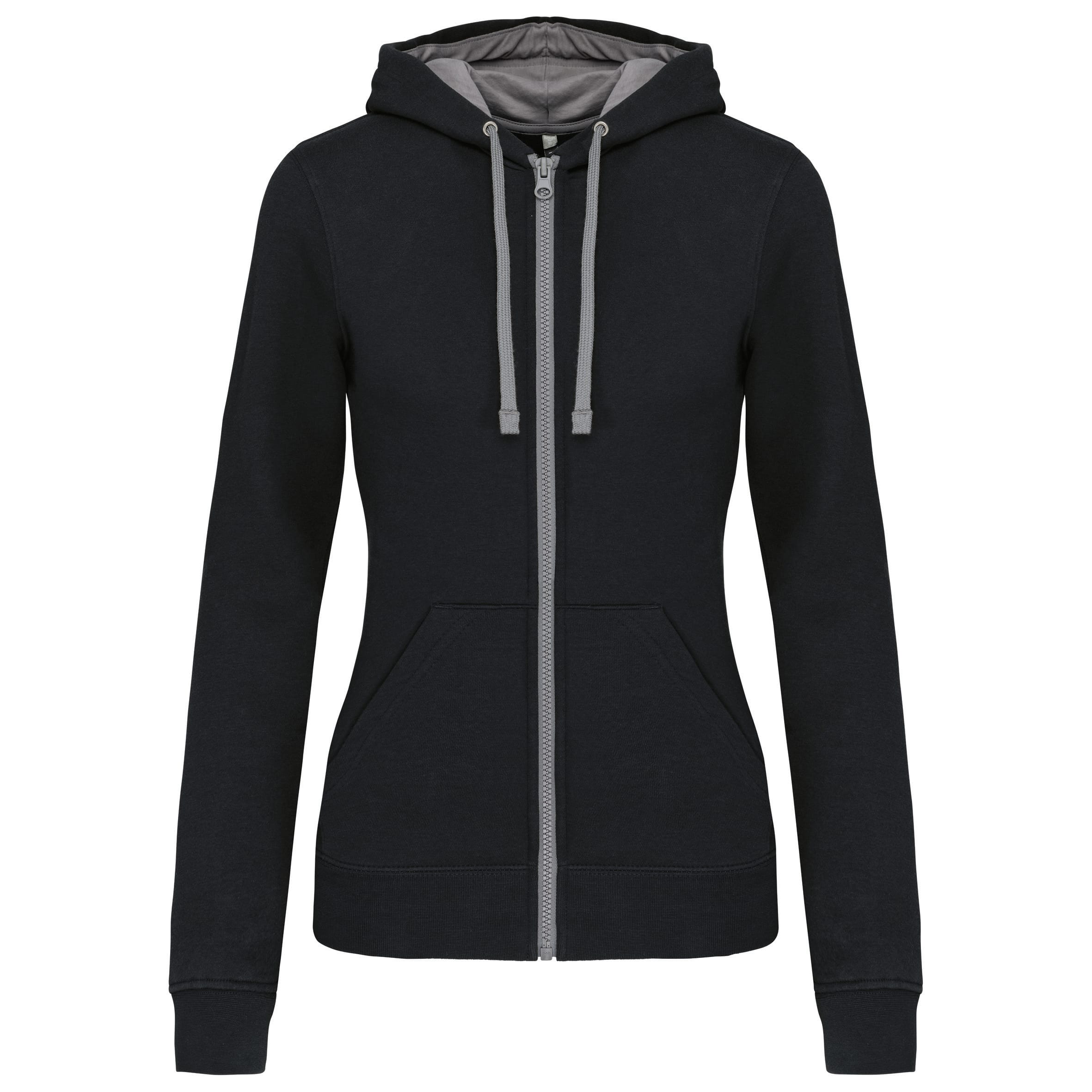 Damessweater met rits en capuchon in contrasterende kleur