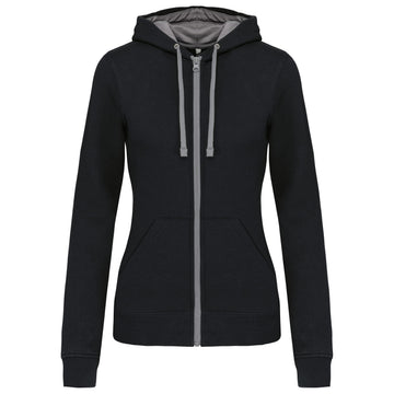 Damessweater met rits en capuchon in contrasterende kleur
