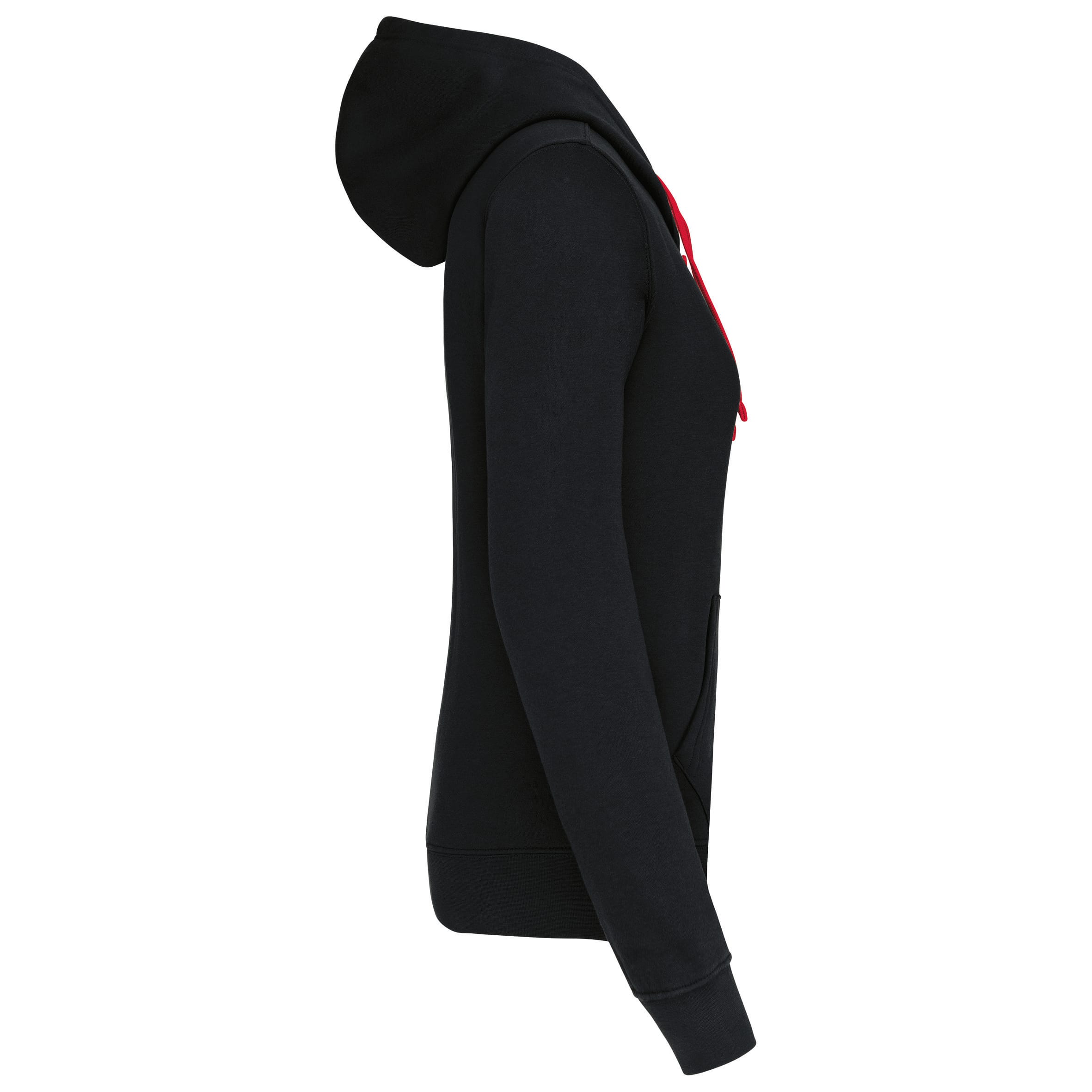 Damessweater met rits en capuchon in contrasterende kleur