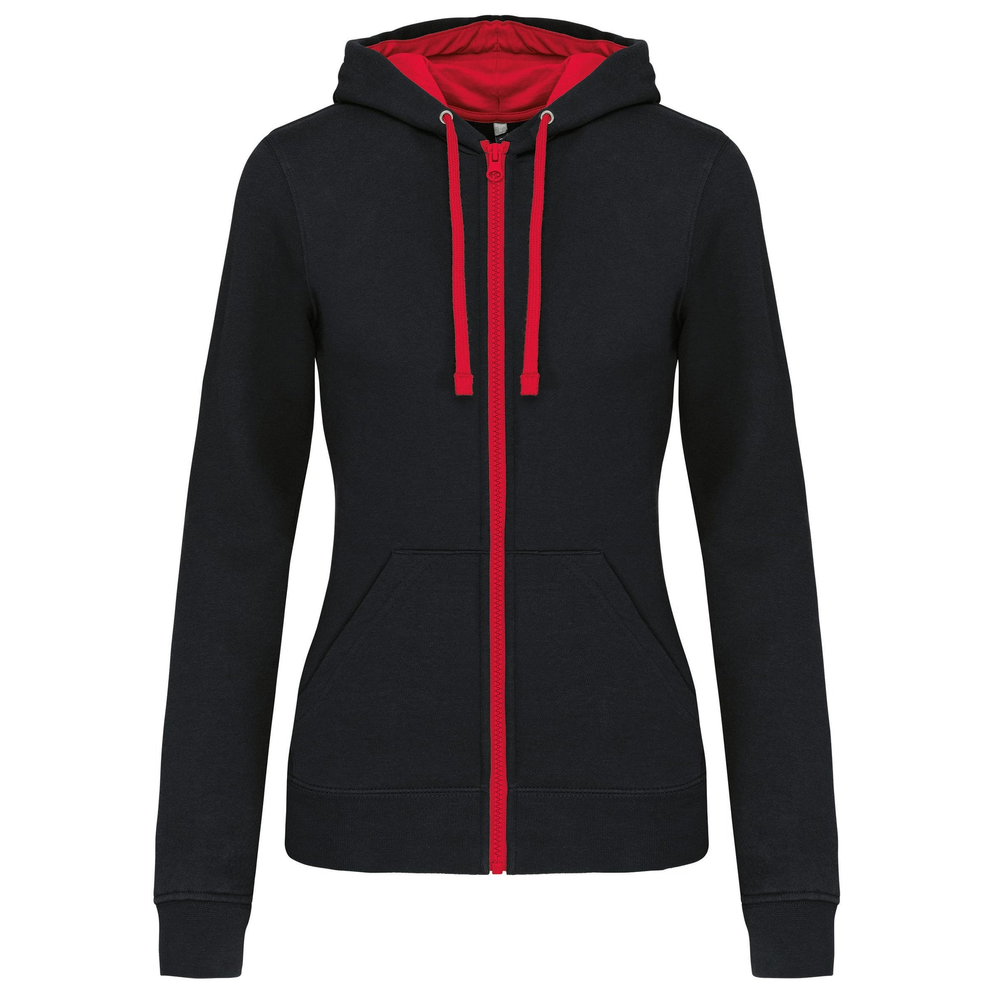 Damessweater met rits en capuchon in contrasterende kleur
