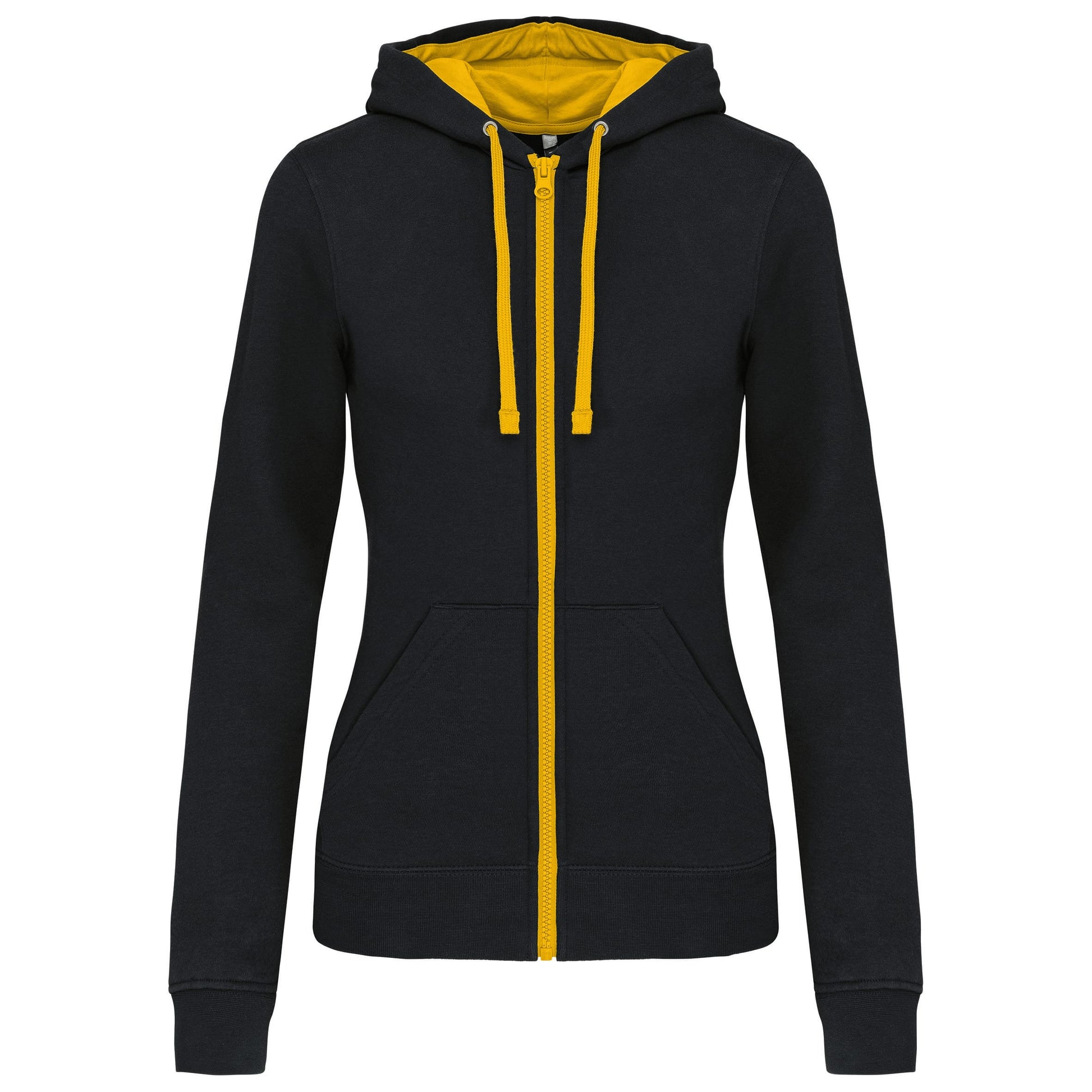 Damessweater met rits en capuchon in contrasterende kleur