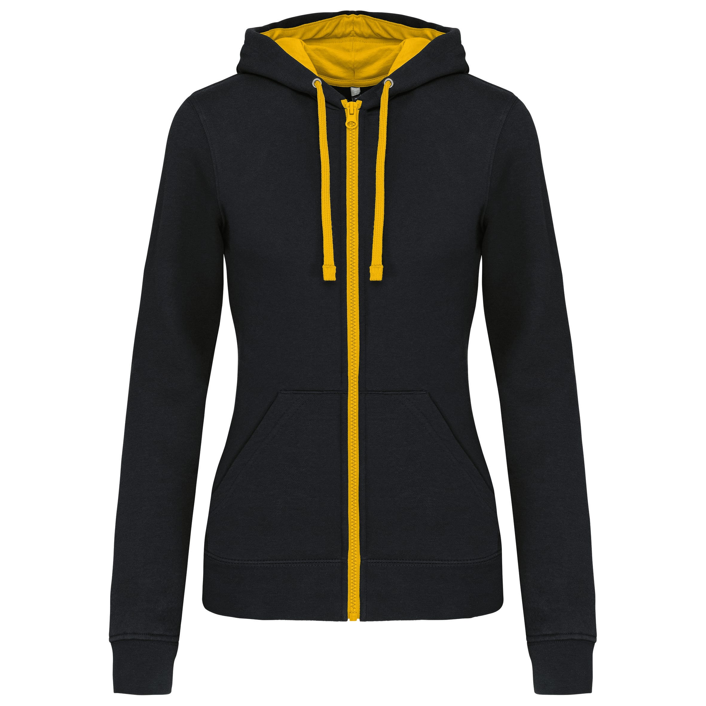 Damessweater met rits en capuchon in contrasterende kleur