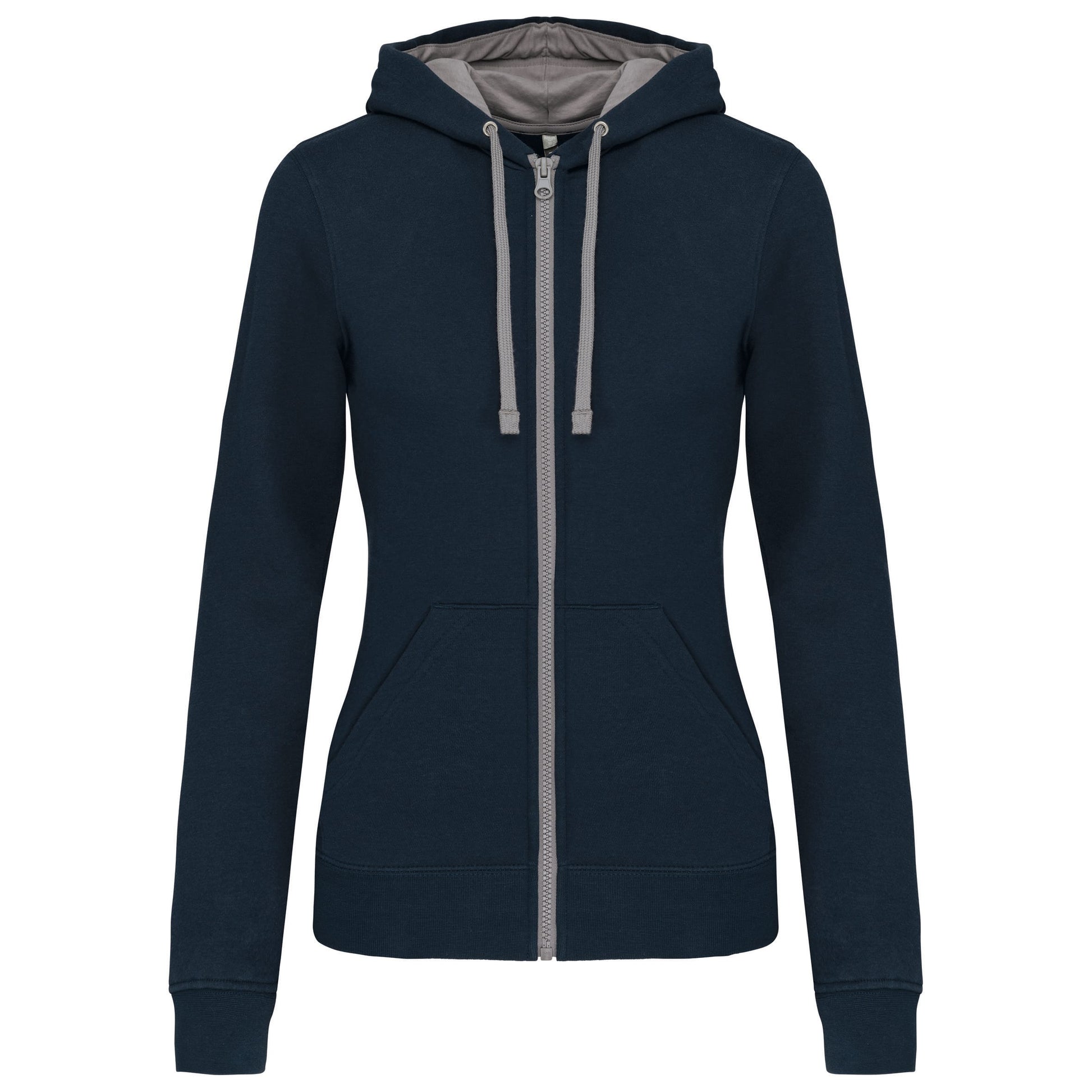 Damessweater met rits en capuchon in contrasterende kleur