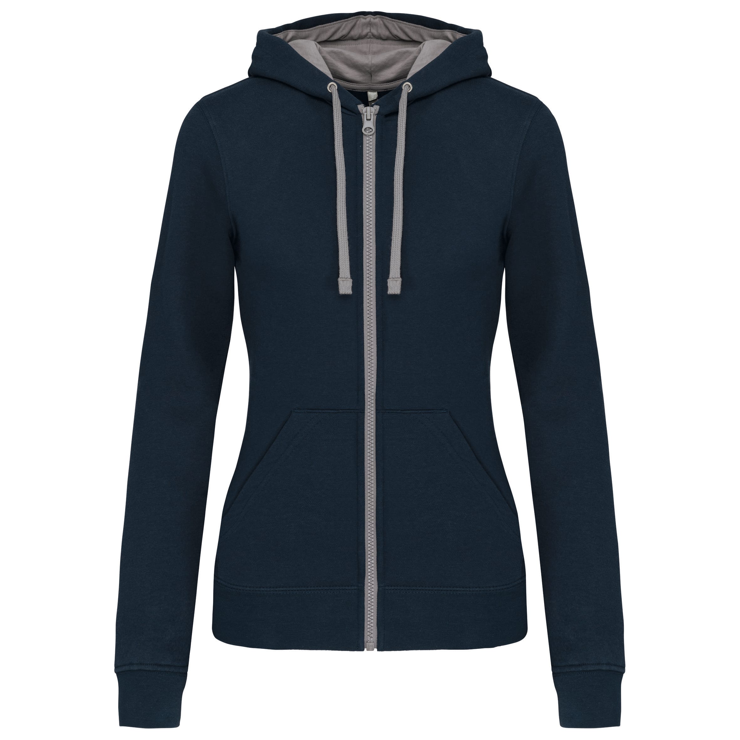 Damessweater met rits en capuchon in contrasterende kleur