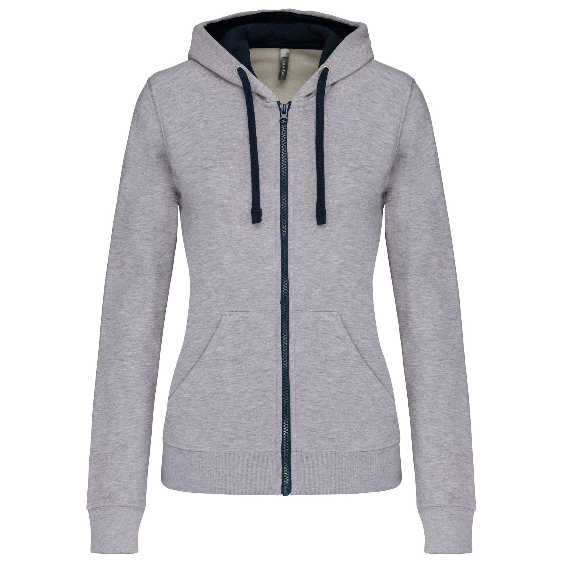 Damessweater met rits en capuchon in contrasterende kleur