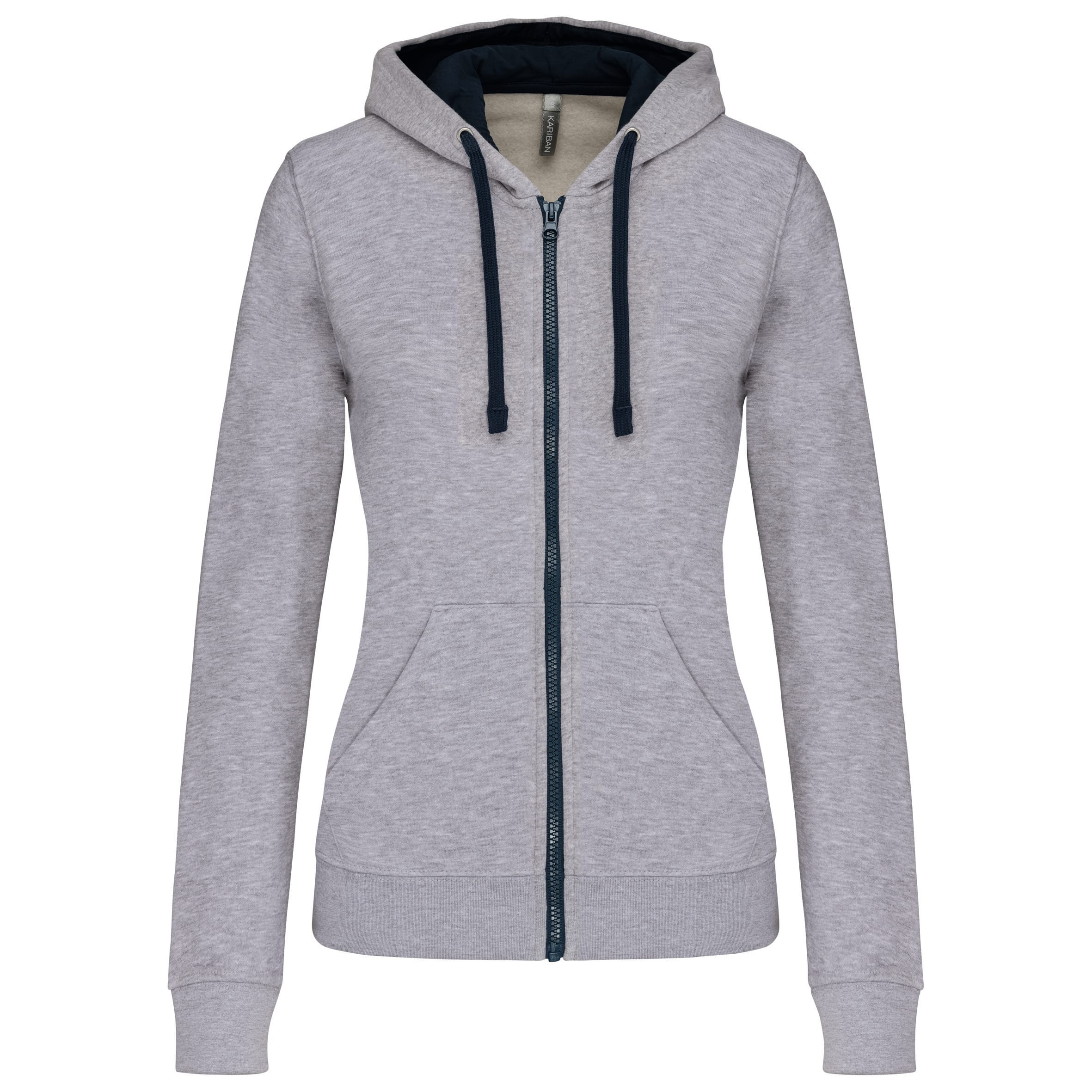Damessweater met rits en capuchon in contrasterende kleur