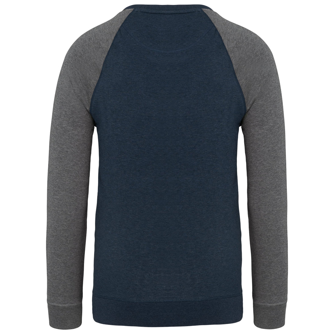 Tweekleurige herensweater BIO French Terry ronde hals raglanmouwen