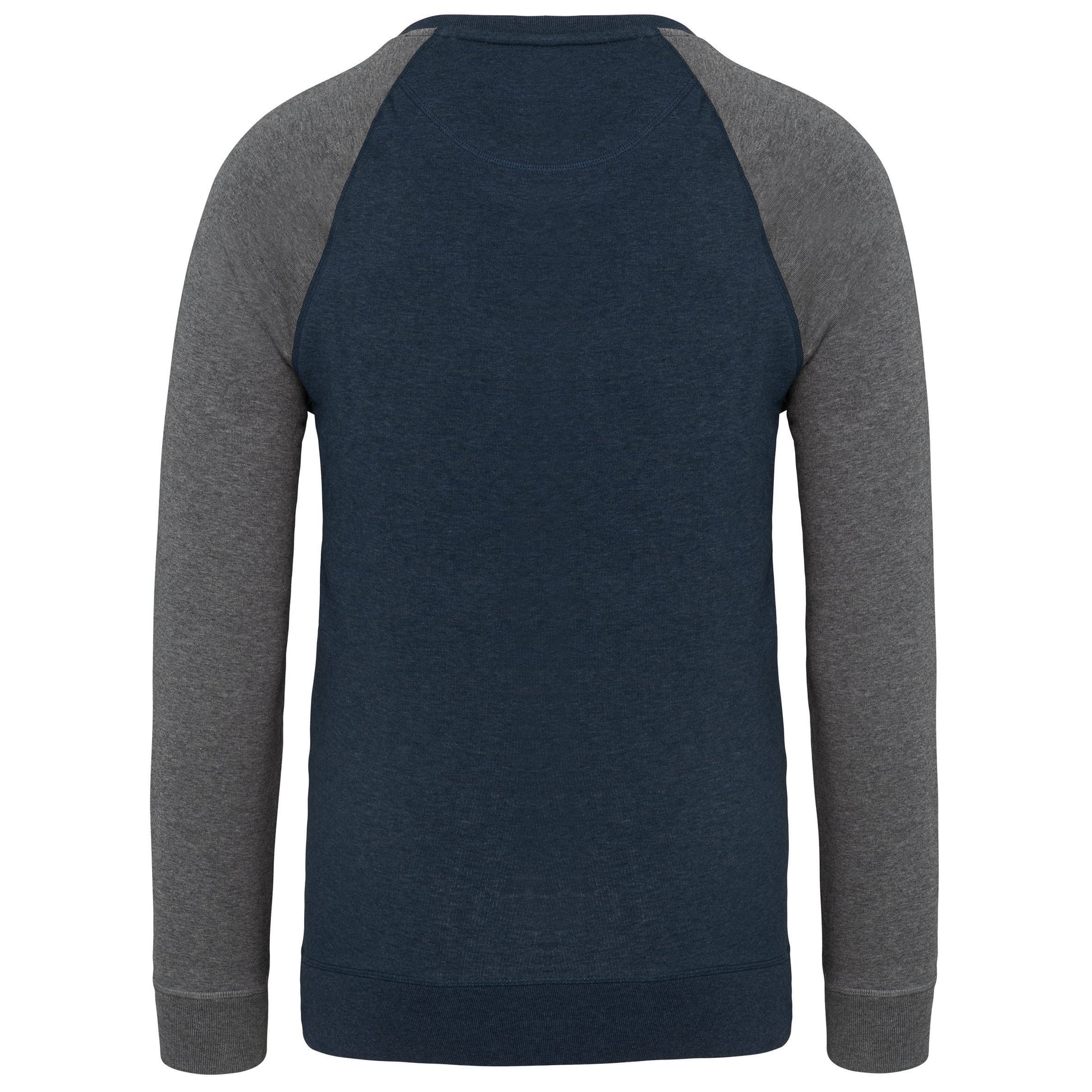 Tweekleurige herensweater BIO French Terry ronde hals raglanmouwen