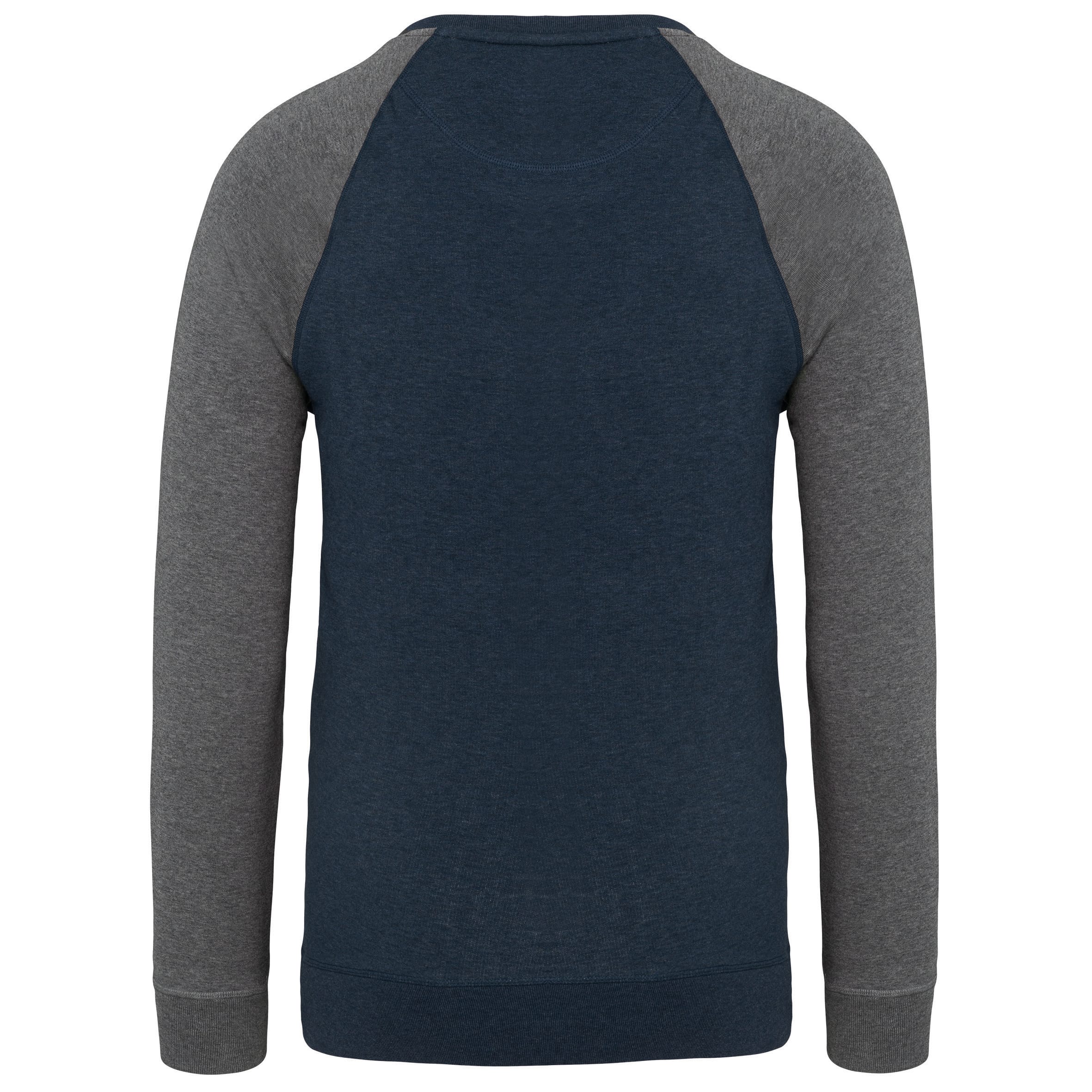 Tweekleurige herensweater BIO French Terry ronde hals raglanmouwen