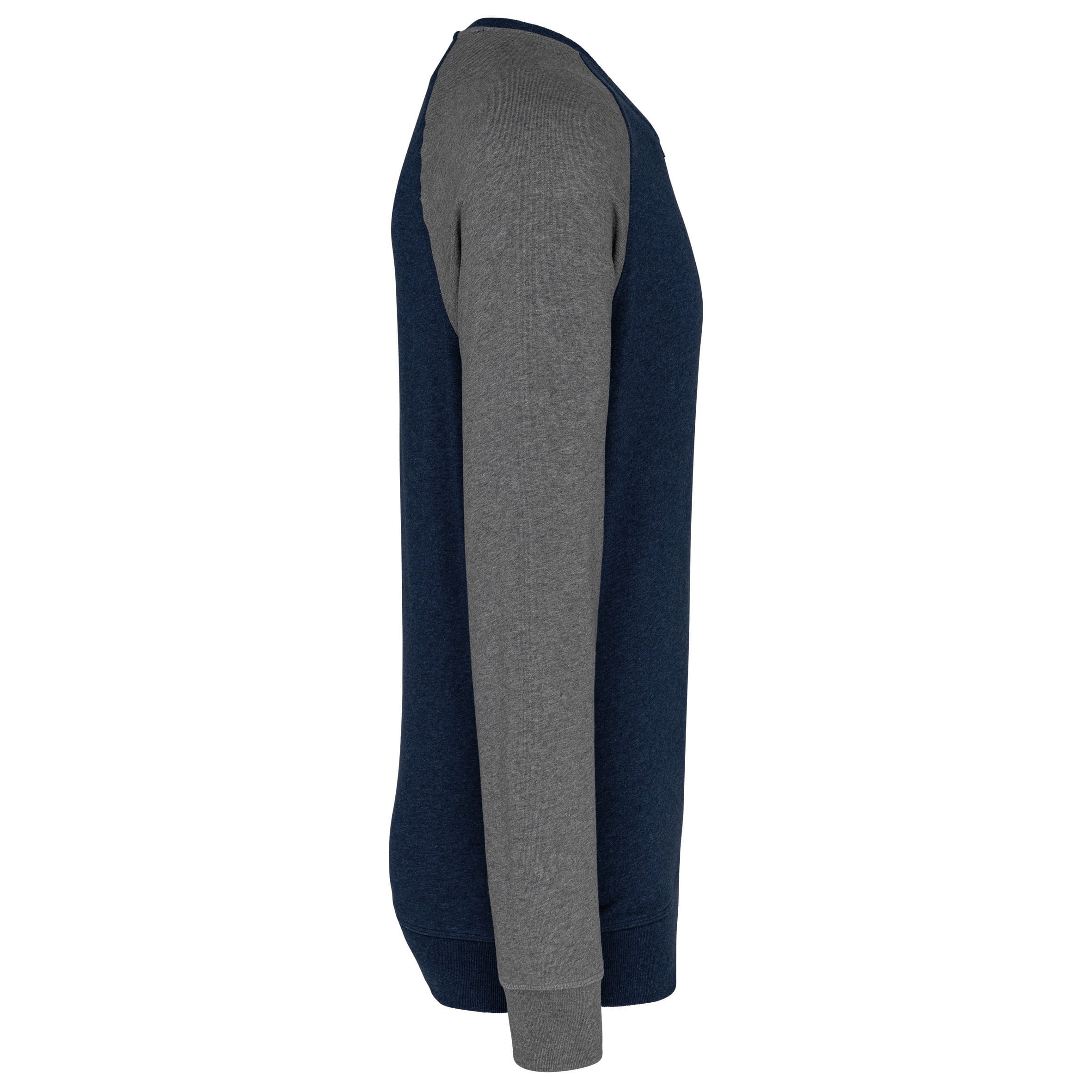 Tweekleurige herensweater BIO French Terry ronde hals raglanmouwen