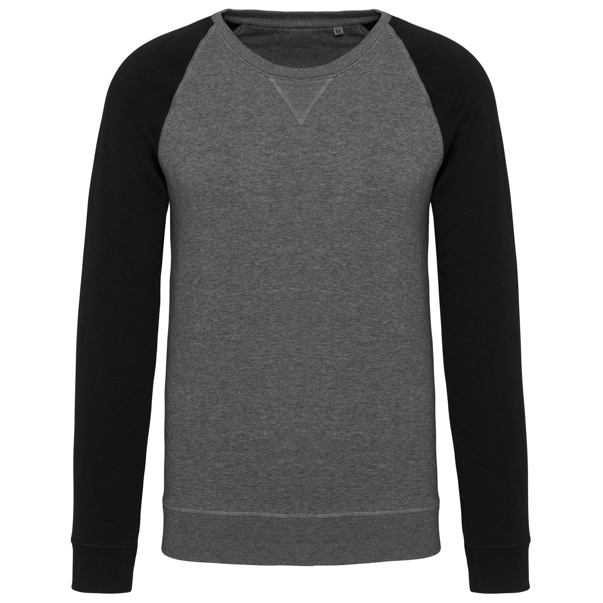 Tweekleurige herensweater BIO French Terry ronde hals raglanmouwen
