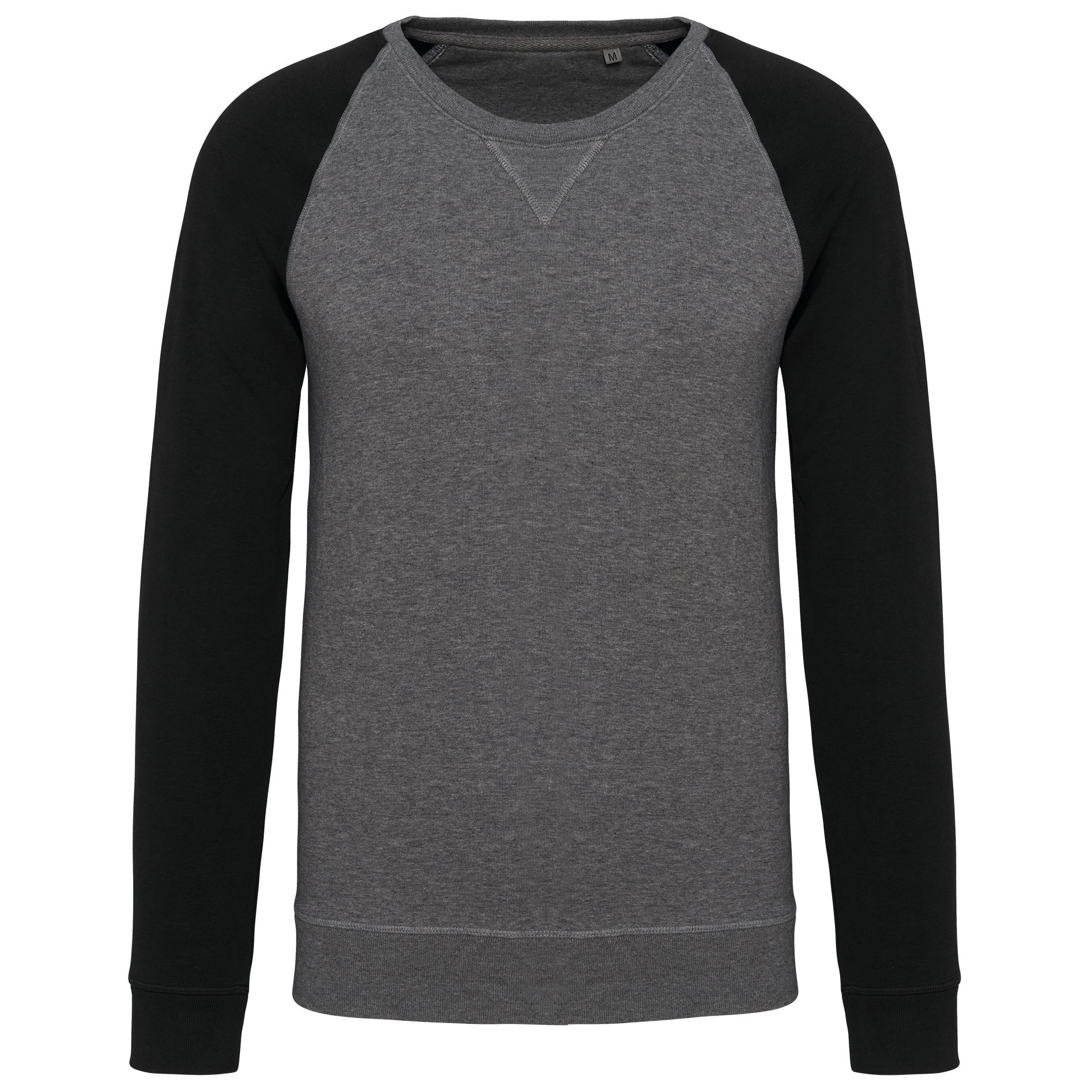 Tweekleurige herensweater BIO French Terry ronde hals raglanmouwen