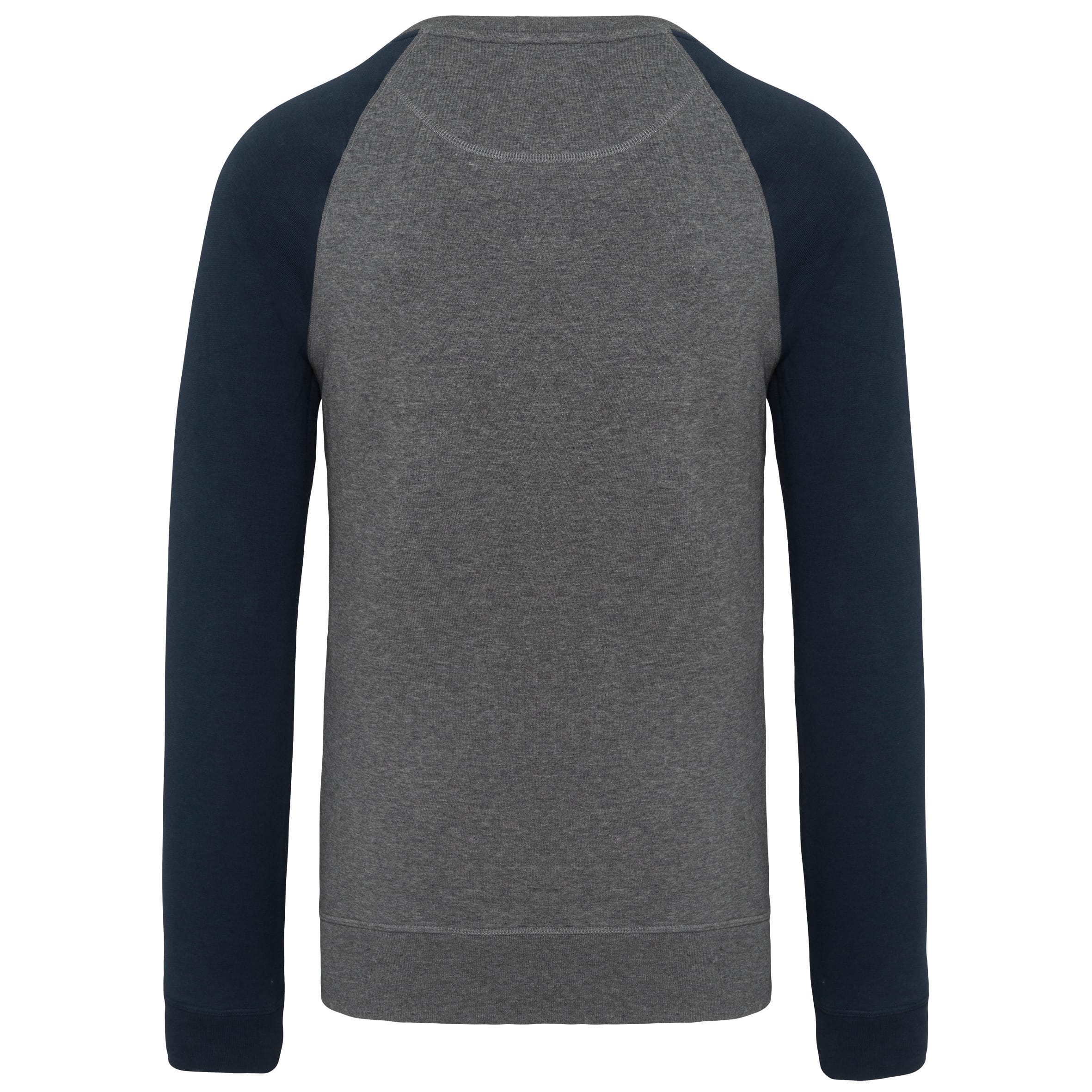 Tweekleurige herensweater BIO French Terry ronde hals raglanmouwen