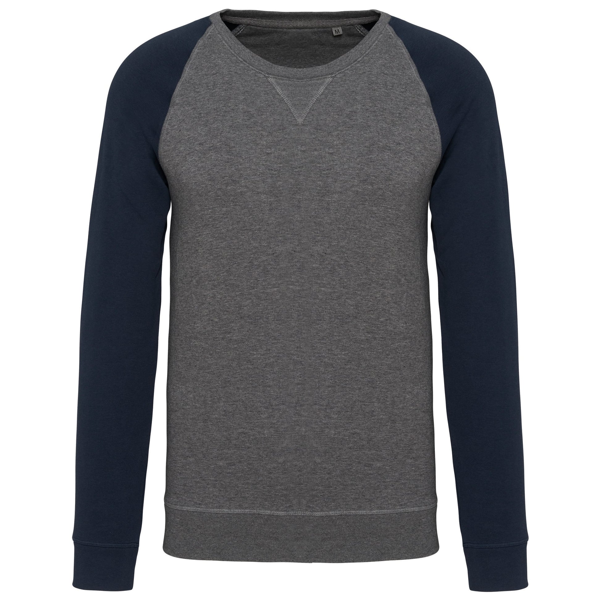 Tweekleurige herensweater BIO French Terry ronde hals raglanmouwen