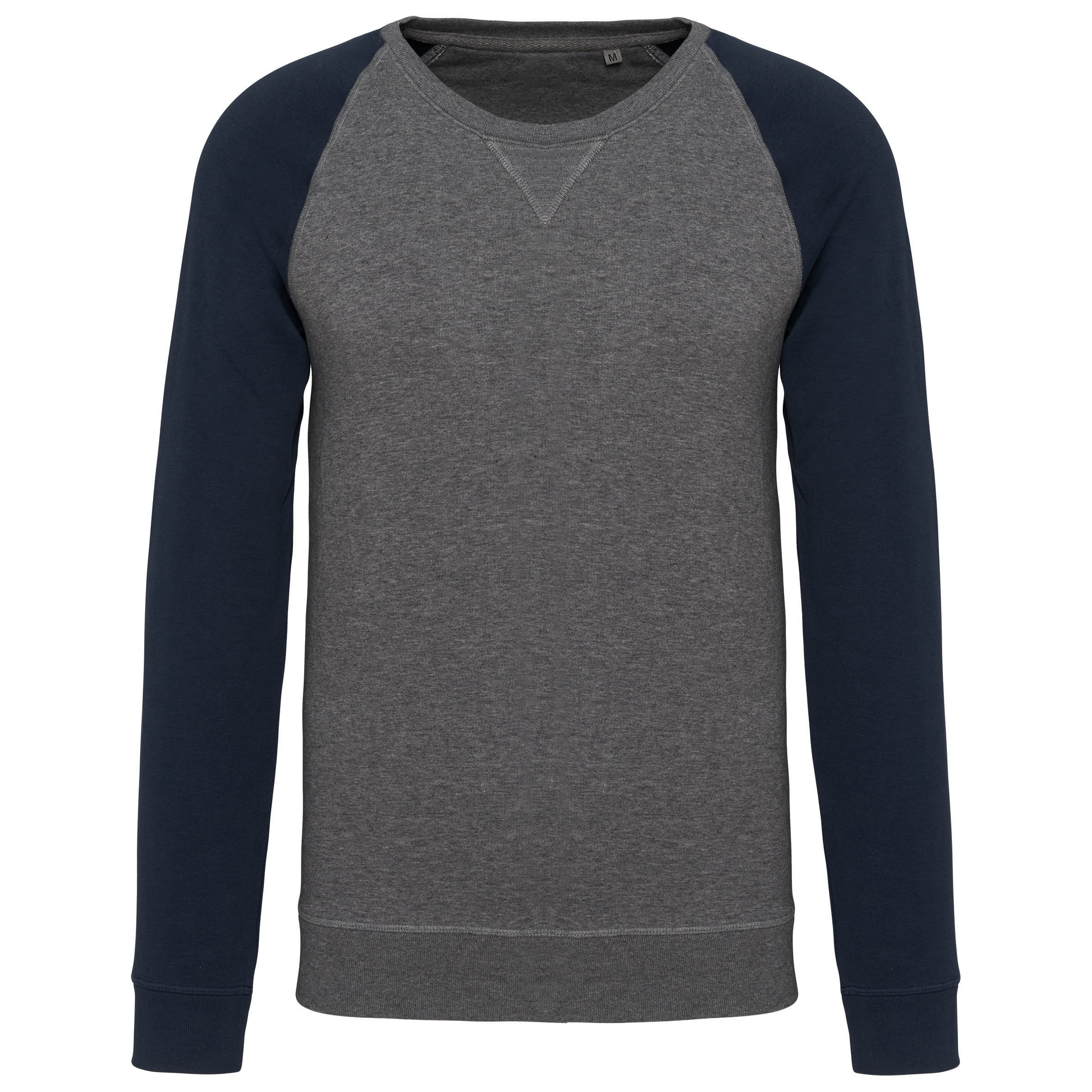 Tweekleurige herensweater BIO French Terry ronde hals raglanmouwen