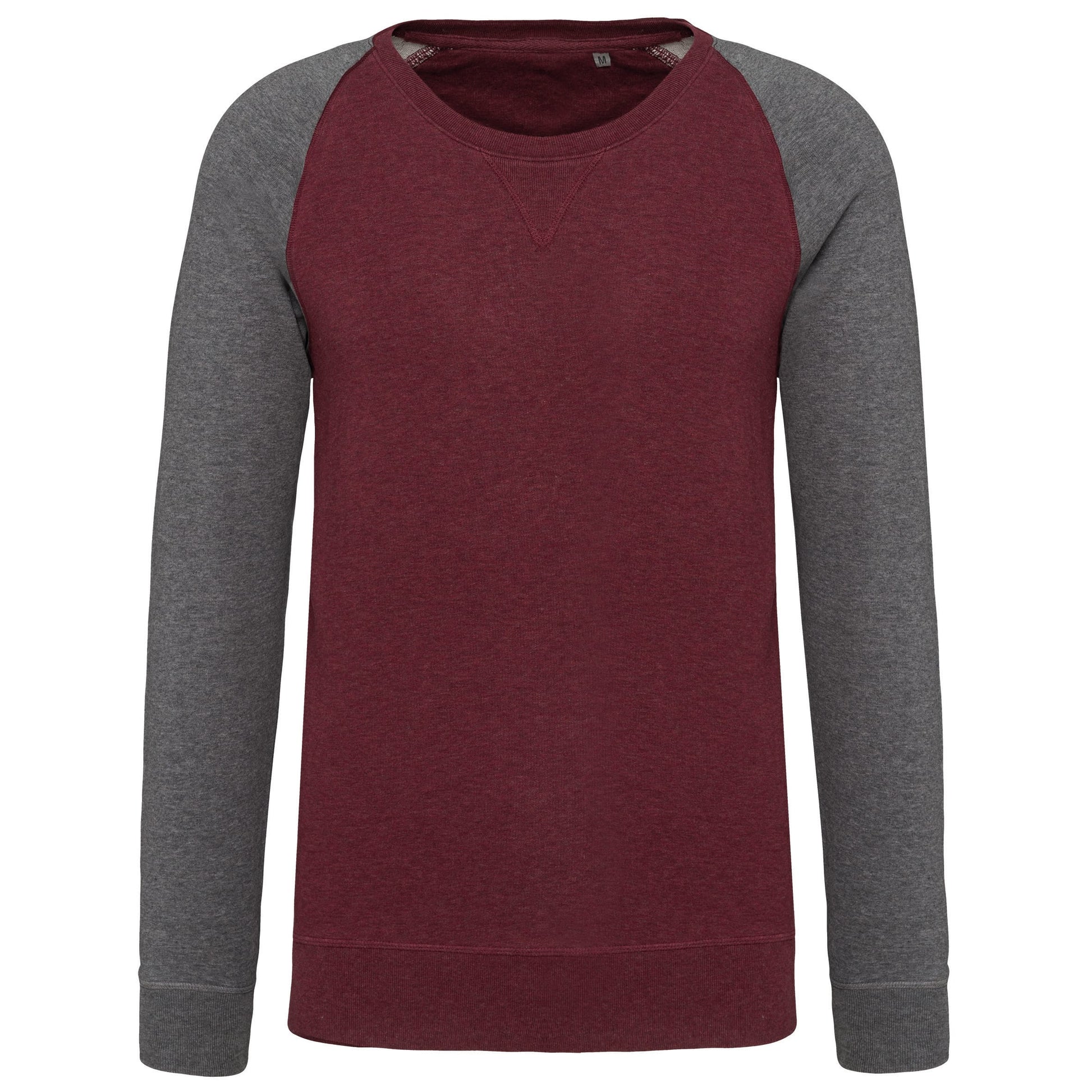Tweekleurige herensweater BIO French Terry ronde hals raglanmouwen