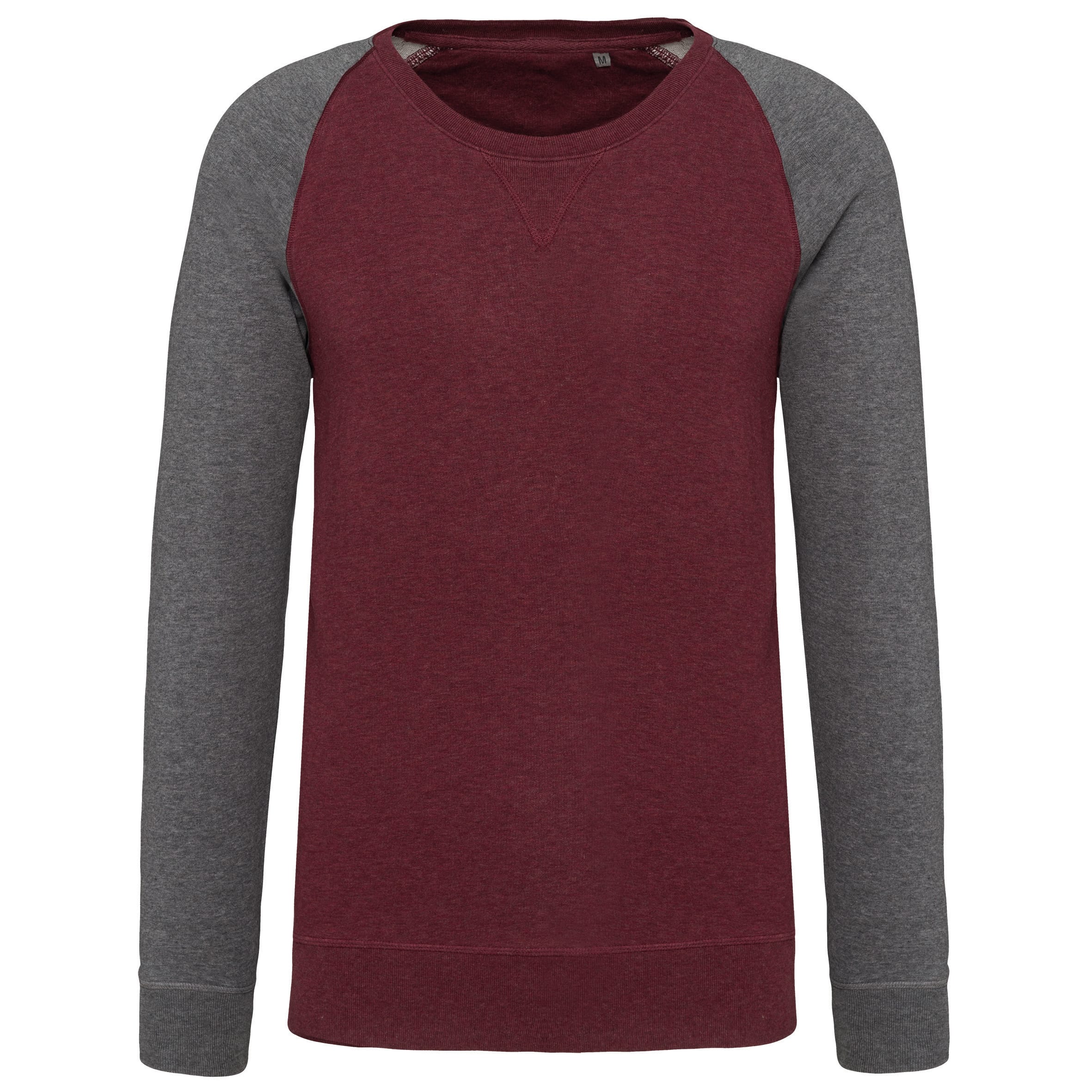 Tweekleurige herensweater BIO French Terry ronde hals raglanmouwen
